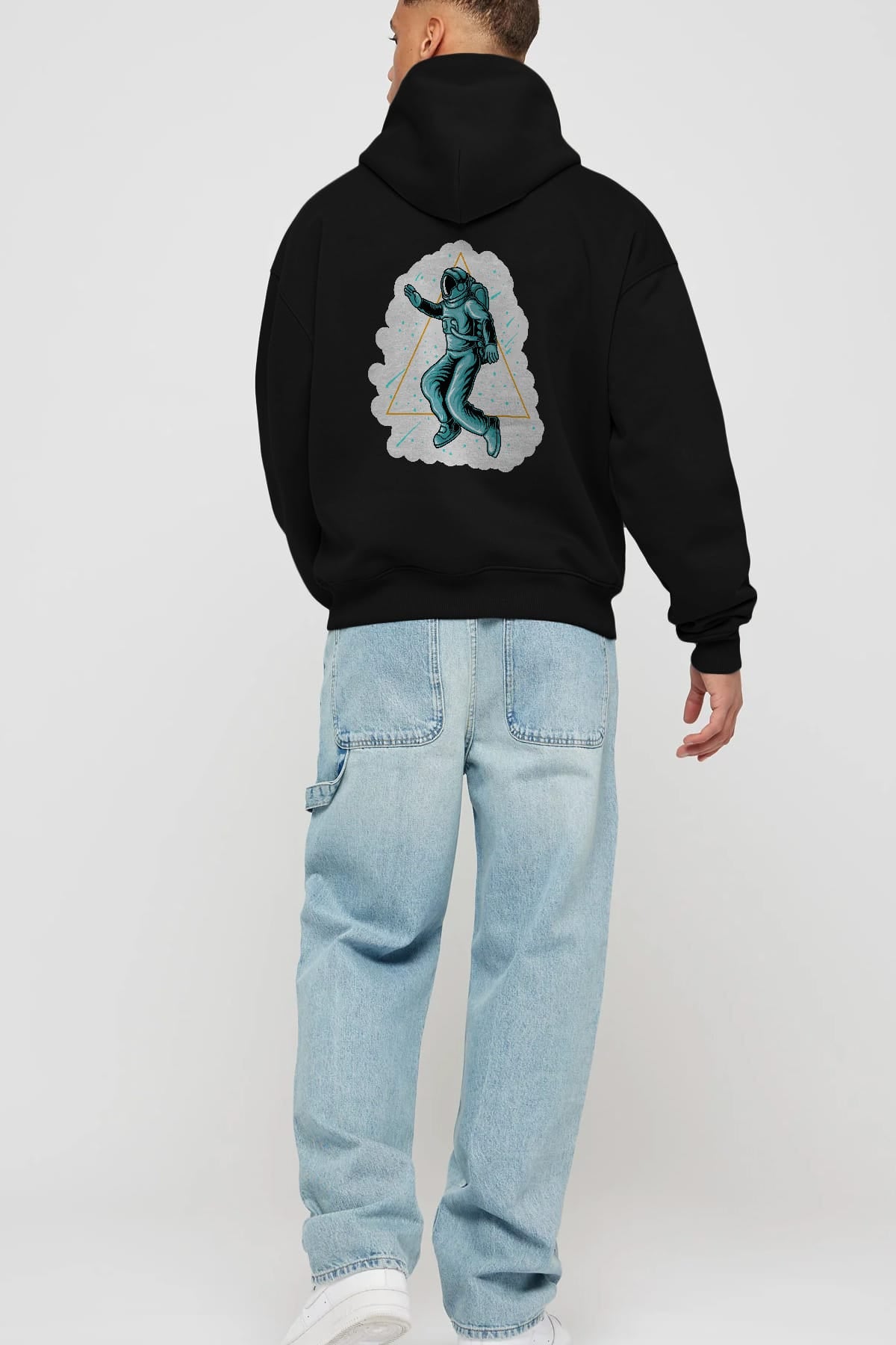 Astronaut Starry Triangle Sticker Arka Baskılı Hoodie Oversize Kapüşonlu Sweatshirt Erkek Kadın Unisex