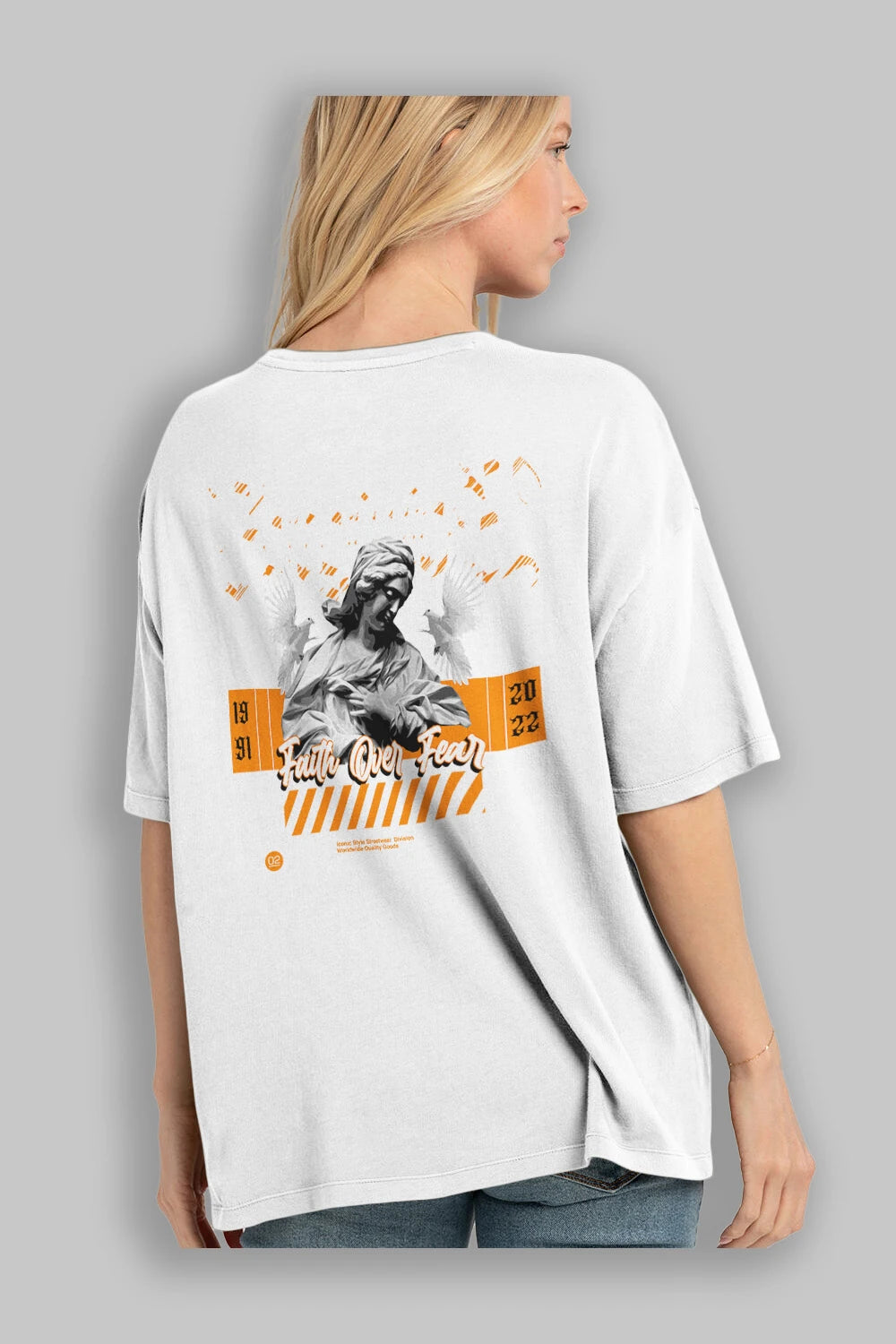 Faith Over Fear 2 Arka Baskılı Oversize t-shirt Erkek Kadın Unisex