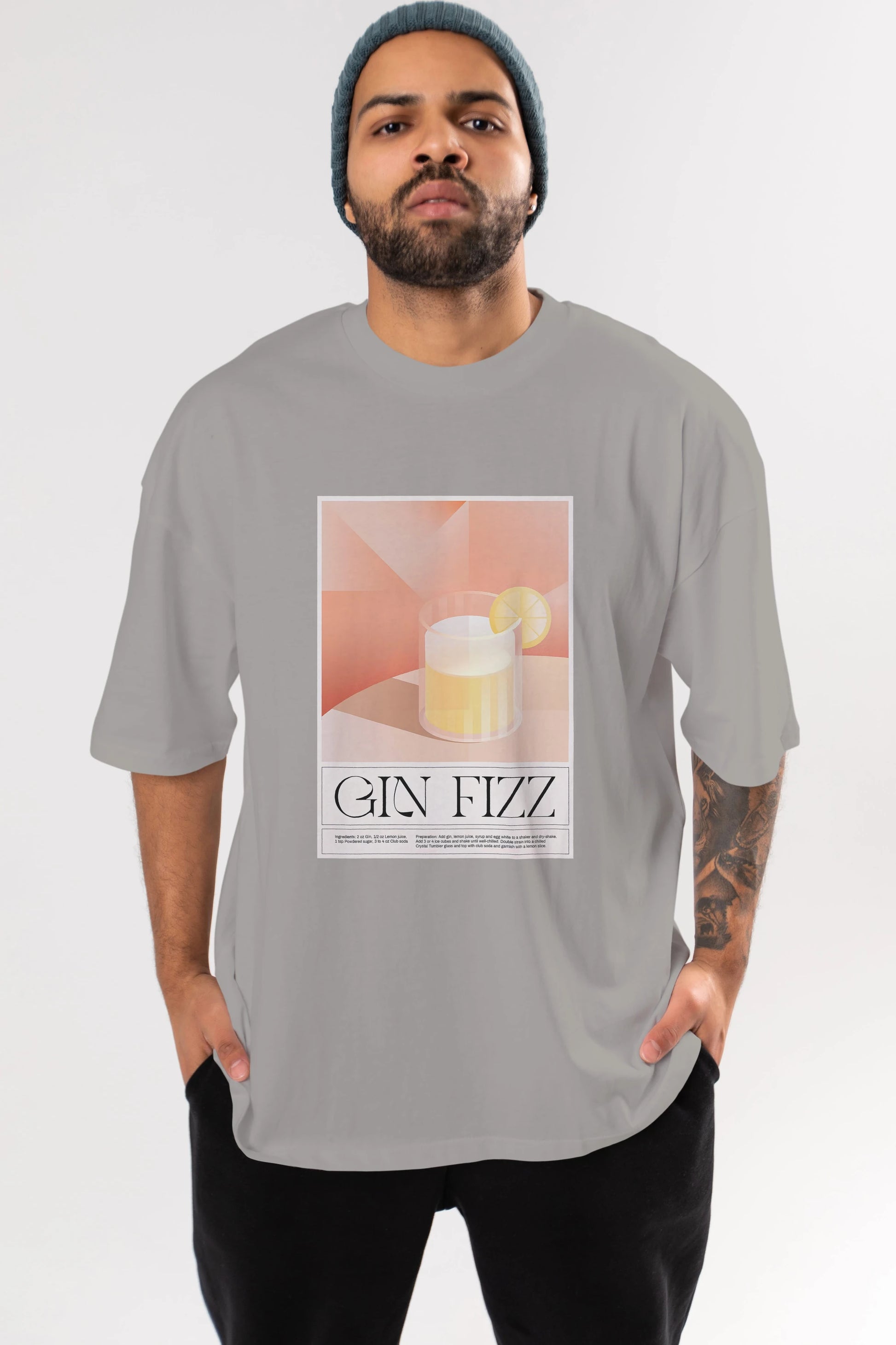 Gin Fizz Ön Baskılı Oversize t-shirt Erkek Kadın Unisex %100 Pamuk Bisiklet Yaka tişort