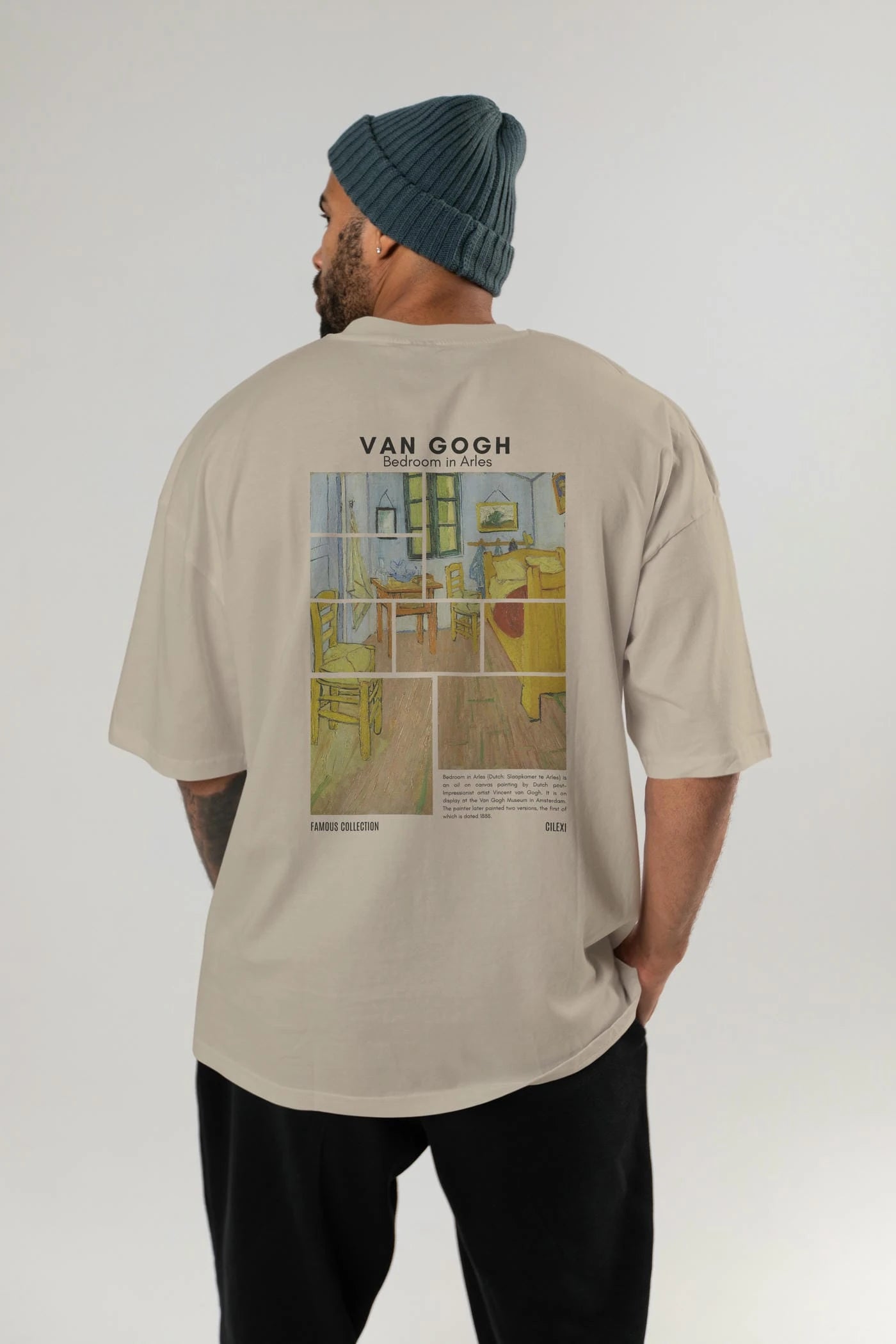 Van Gogh Arka Baskılı Oversize t-shirt Erkek Kadın Bisiklet Yaka Pamuk tişort
