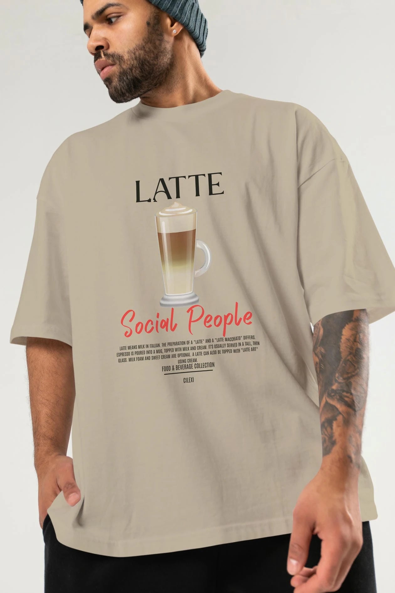 Latte Kokteyl Serisi ön Baskılı Oversize t-shirt Erkek Kadın %100 Pamuk Bisiklet Yaka tişort