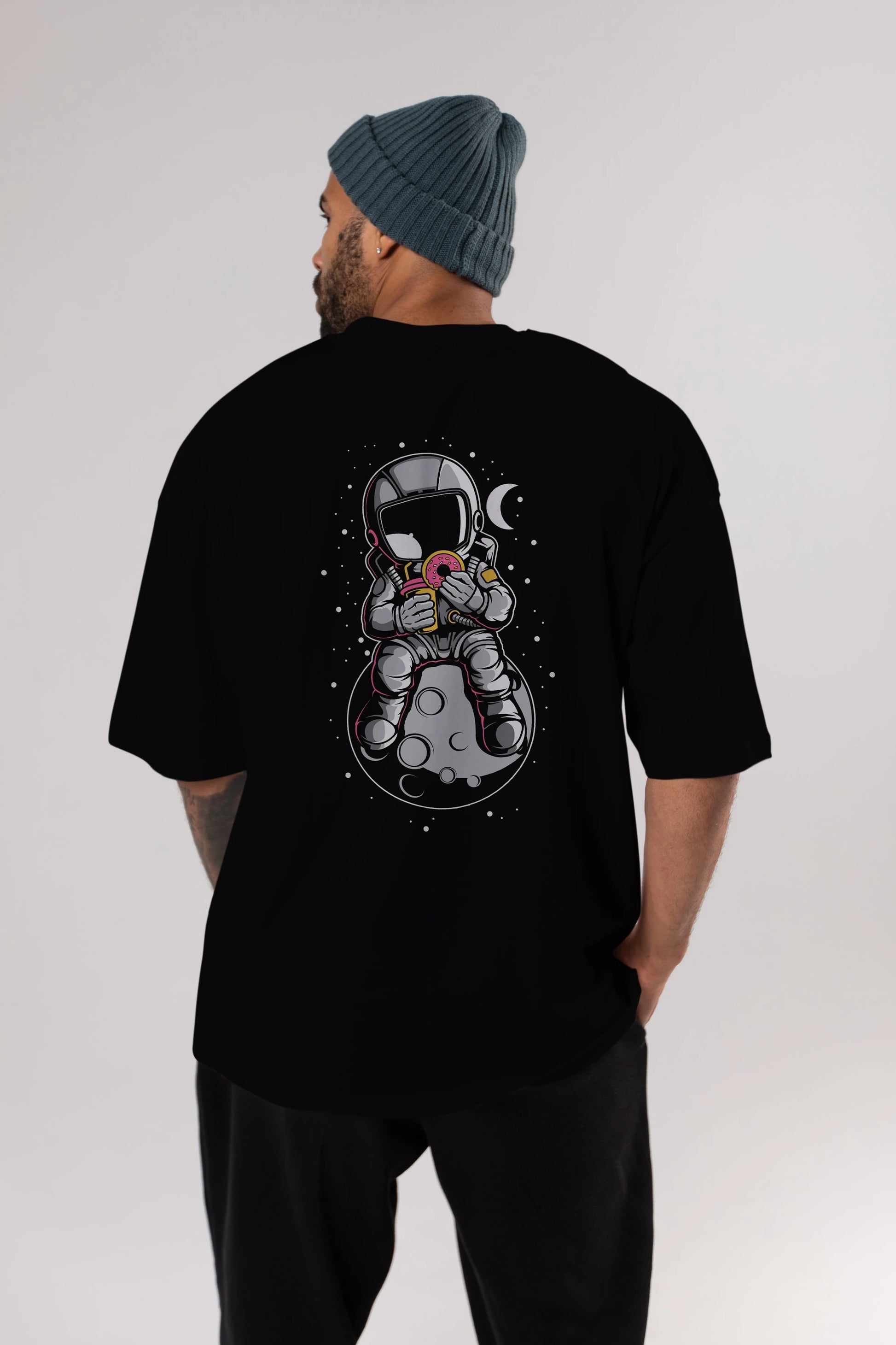 Astronaut Donuts Arka Baskılı Oversize t-shirt Erkek Kadın Unisex