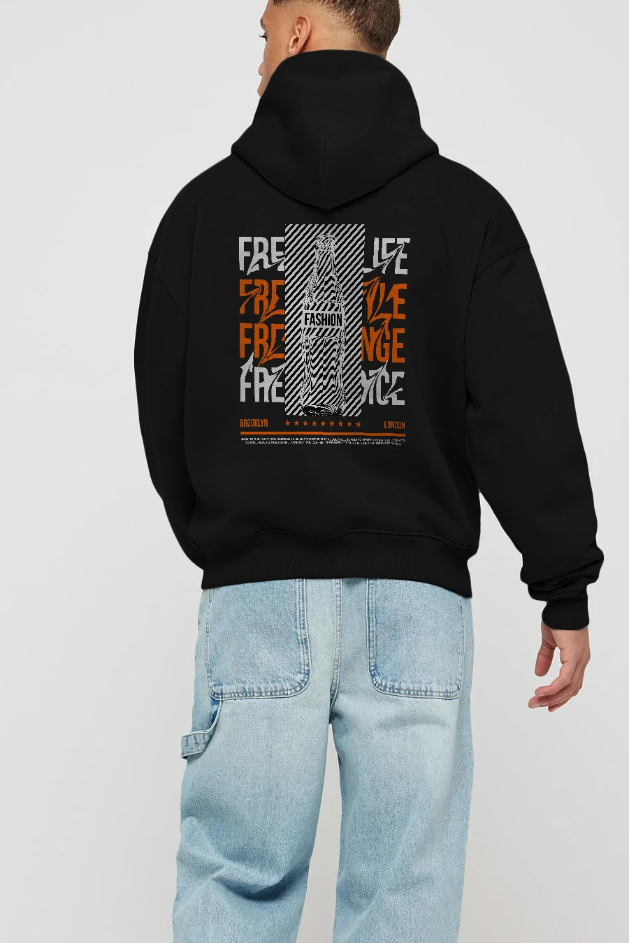 Freedom Life Arka Baskılı Hoodie Oversize Kapüşonlu Sweatshirt Erkek Kadın Unisex