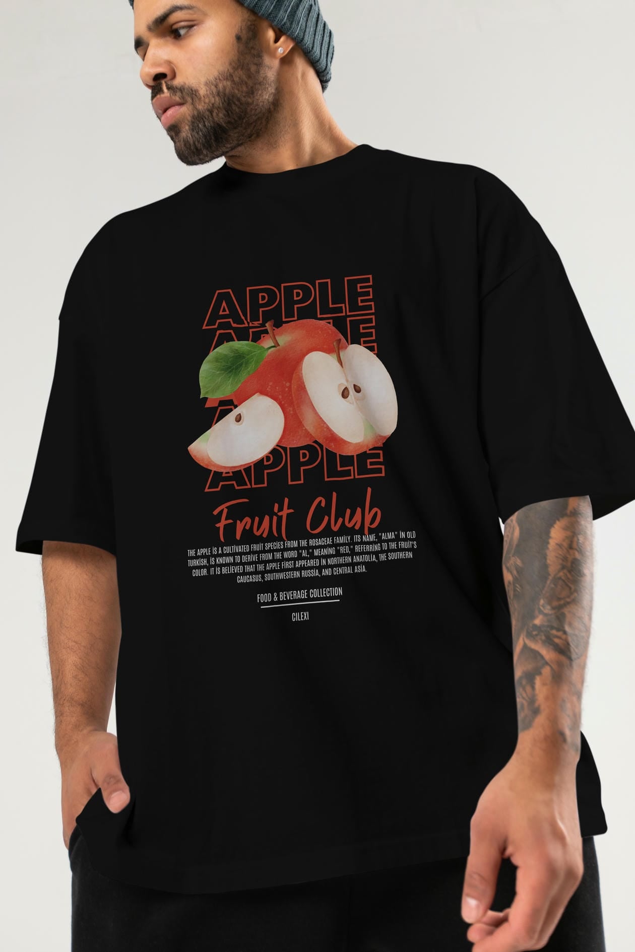 Apple Ön Baskılı Oversize t-shirt Erkek Kadın Pamuk Bisiklet Yaka tişort