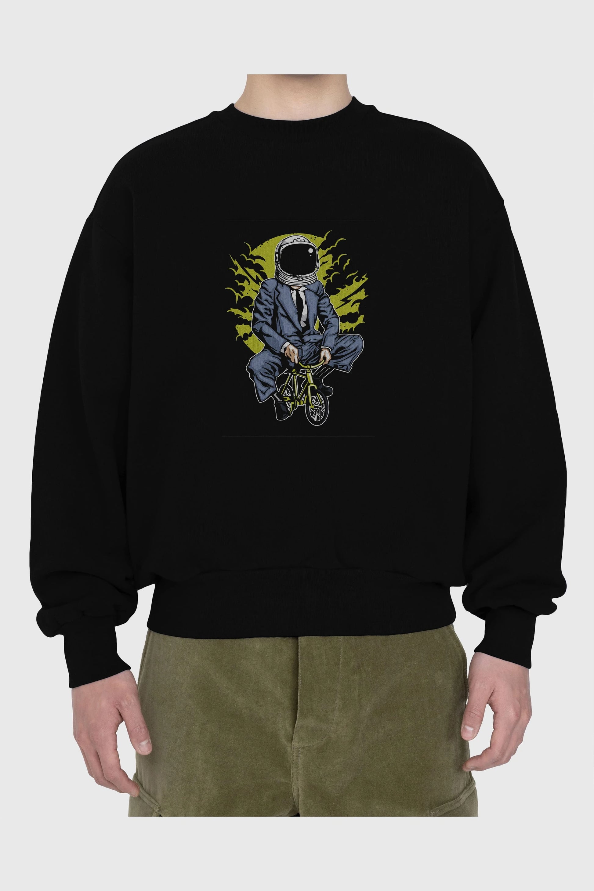 Bike To The Moon Ön Baskılı Oversize Sweatshirt Erkek Kadın Unisex