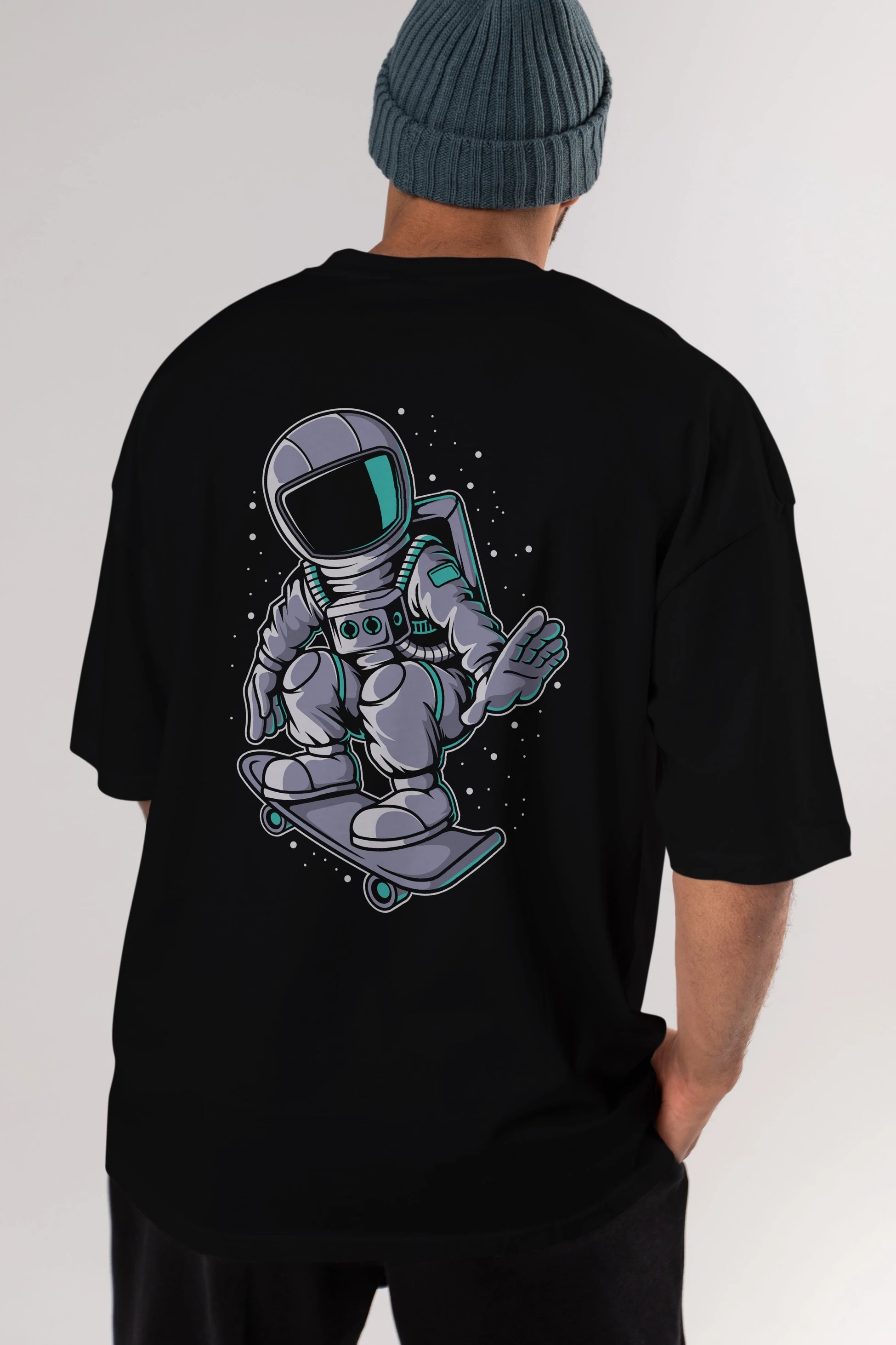 Astronaut Skater Arka Baskılı Oversize t-shirt Erkek Kadın Unisex