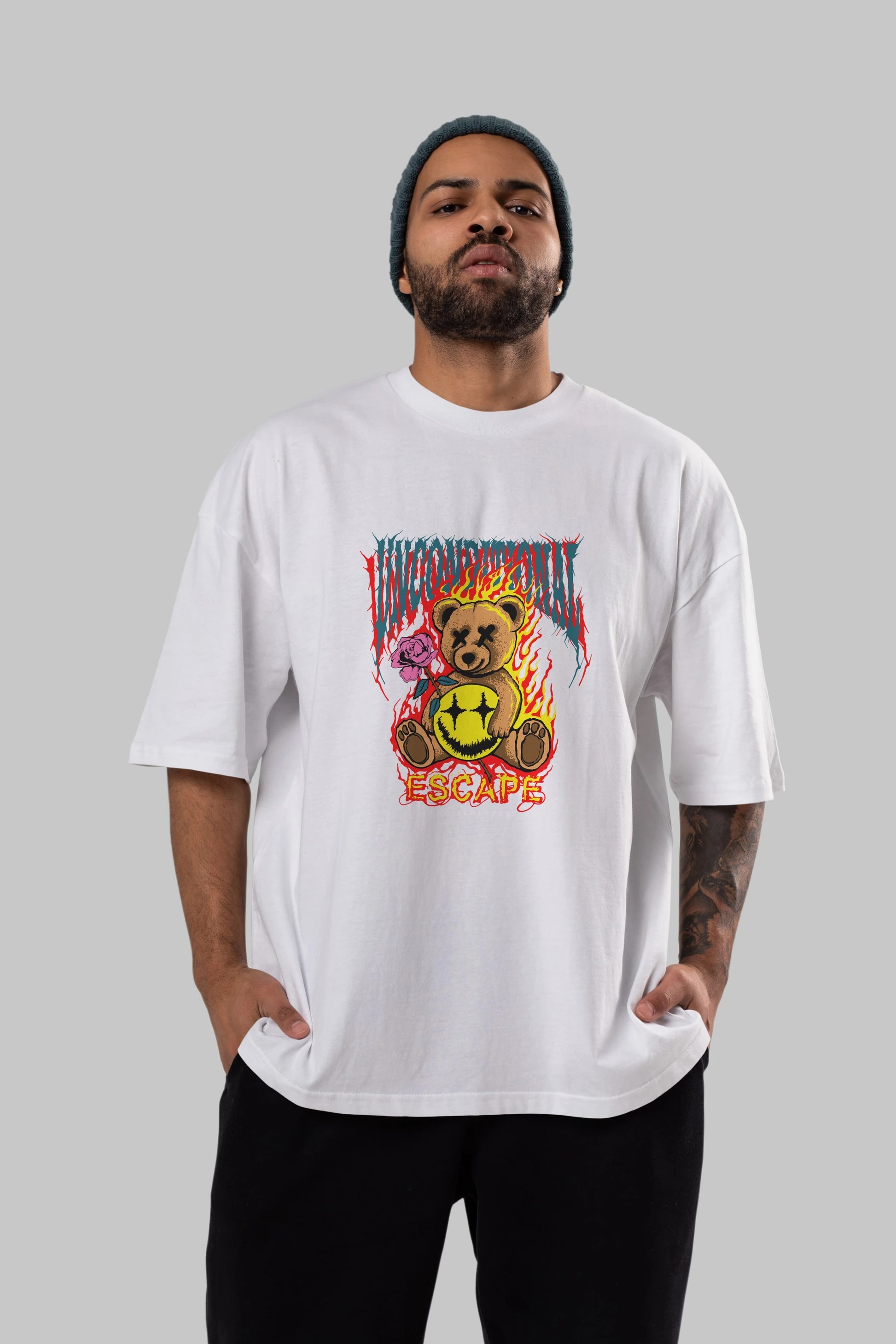 Escape Bear Ön Baskılı Oversize t-shirt Erkek Kadın Unisex