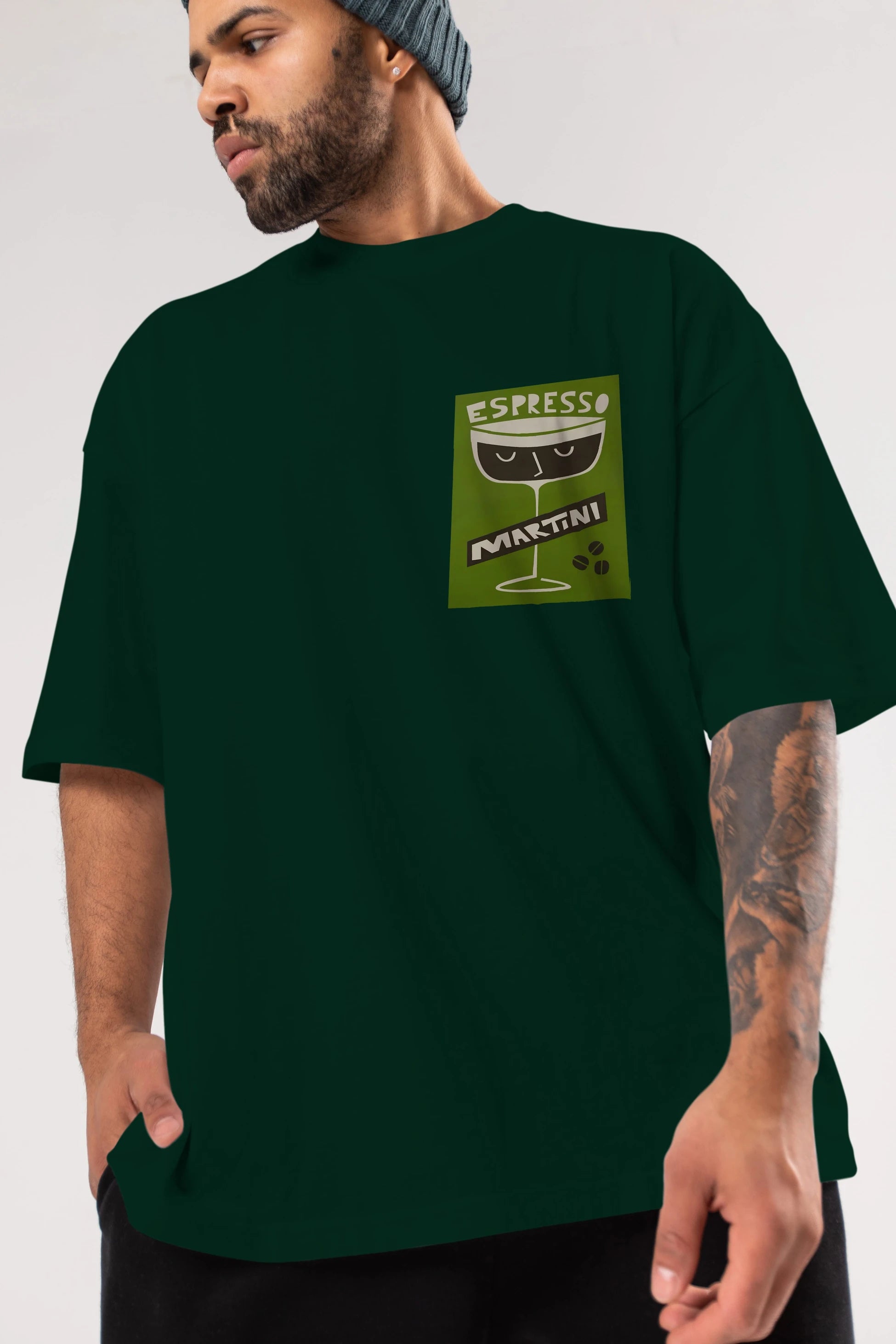 Espresso Martini 2 Ön Sol Baskılı Oversize t-shirt Erkek Kadın Unisex %100 Pamuk Bisiklet Yaka tişort