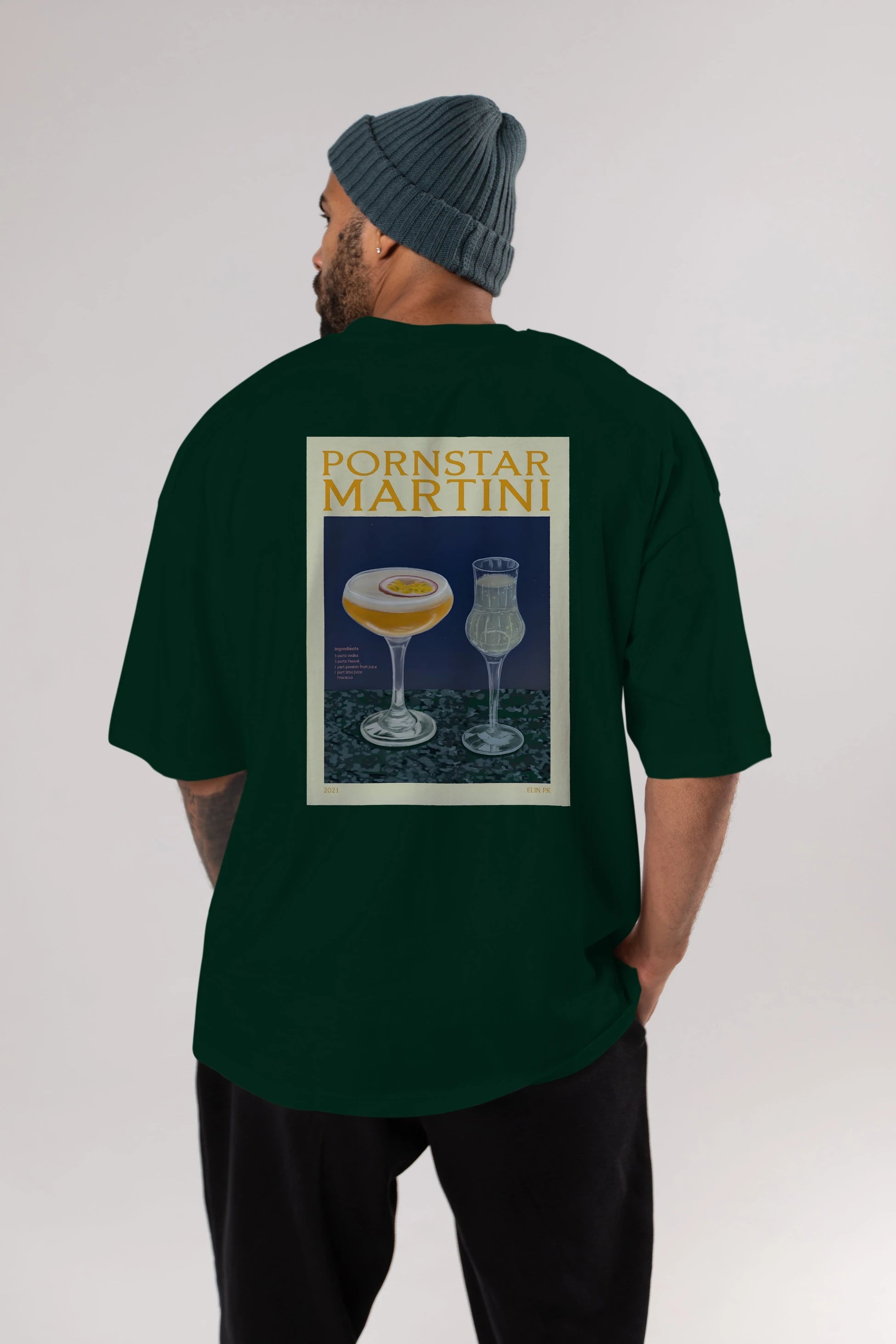 P.rnstar Martini Arka Baskılı Oversize t-shirt Erkek Kadın Unisex %100 Pamuk Bisiklet Yaka tişort