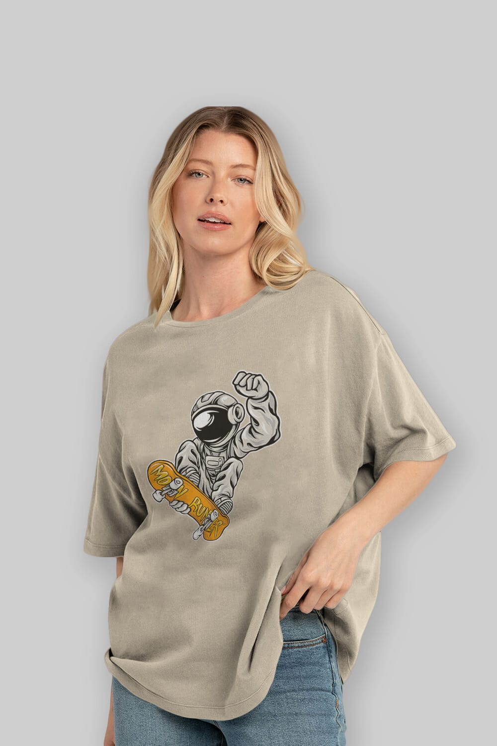 Moon Runner Ön Baskılı Oversize t-shirt Erkek Kadın Unisex