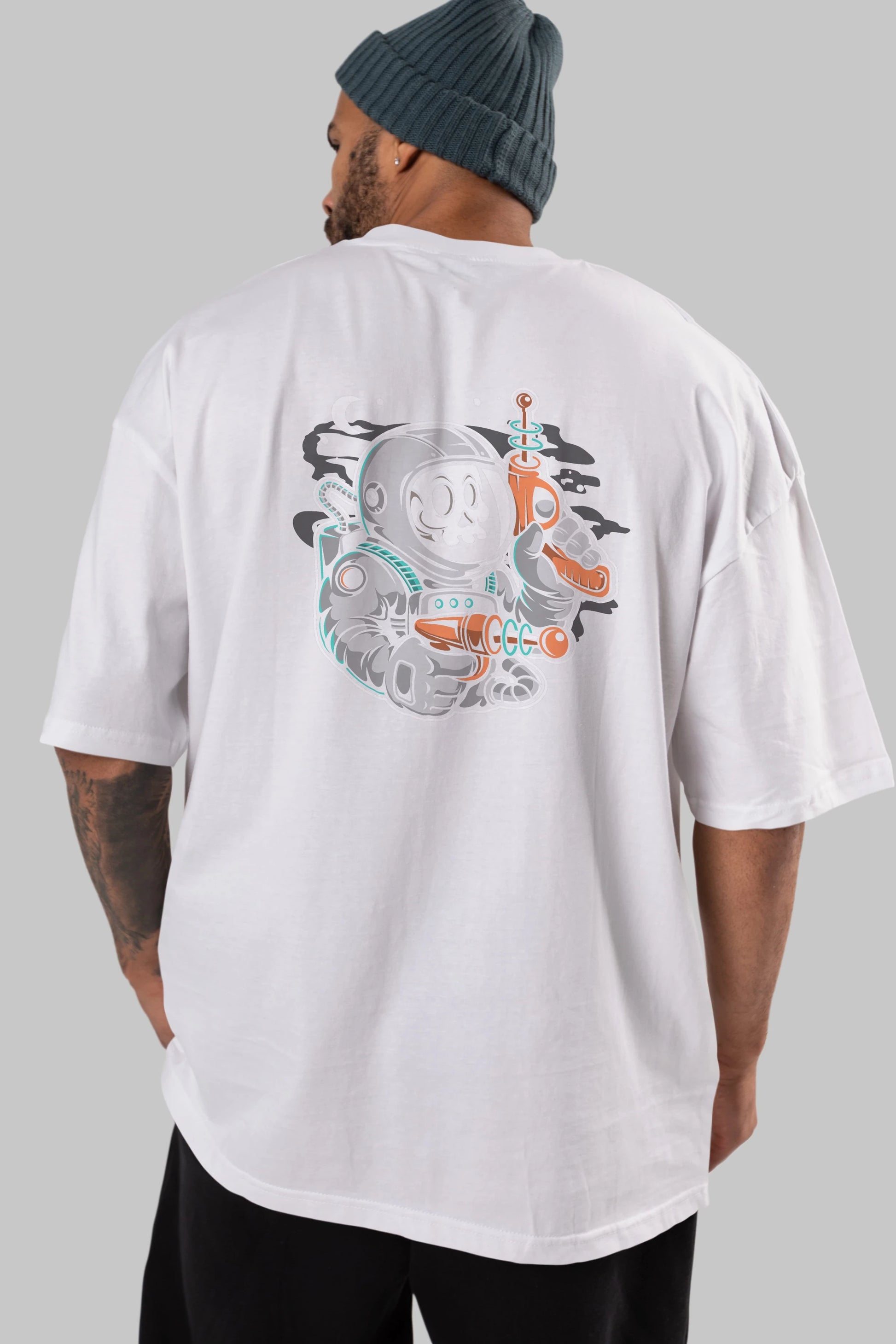 Astronaut Ray Gun Arka Baskılı Oversize t-shirt Erkek Kadın Unisex