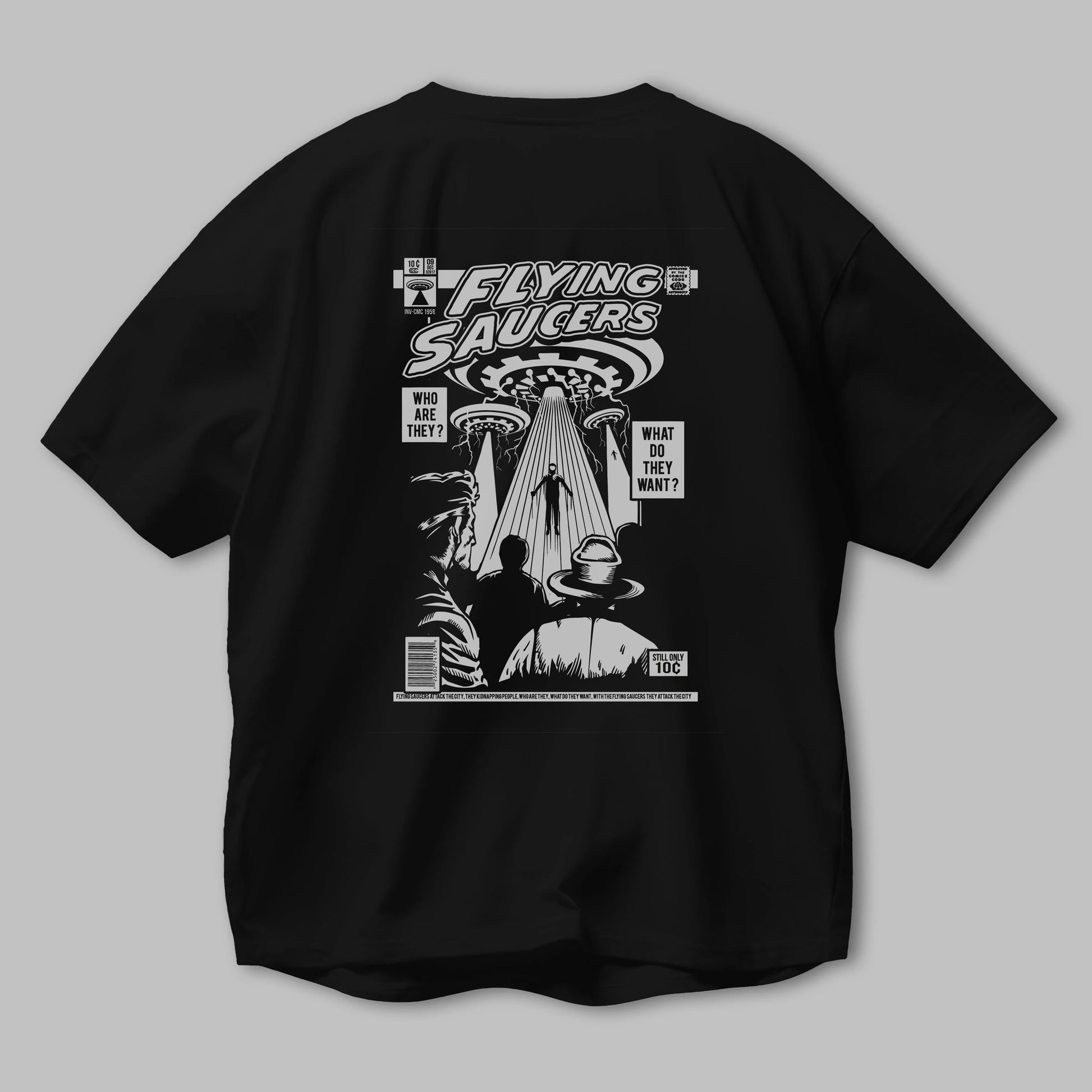 UFO Arka Baskılı Oversize t-shirt Erkek Kadın Unisex %100 Pamuk