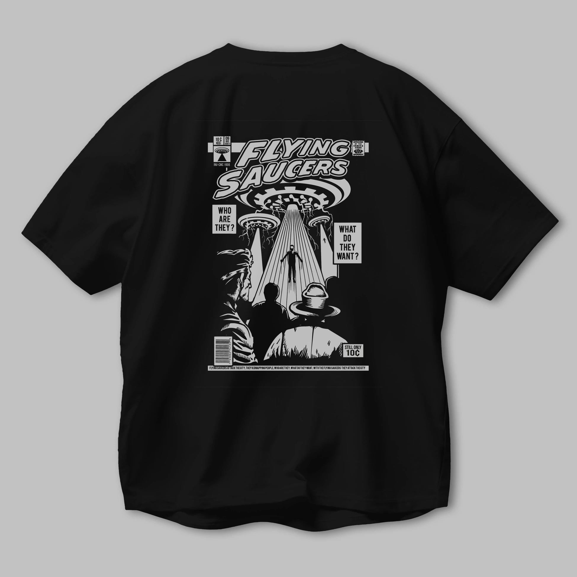 UFO Arka Baskılı Oversize t-shirt Erkek Kadın Unisex %100 Pamuk