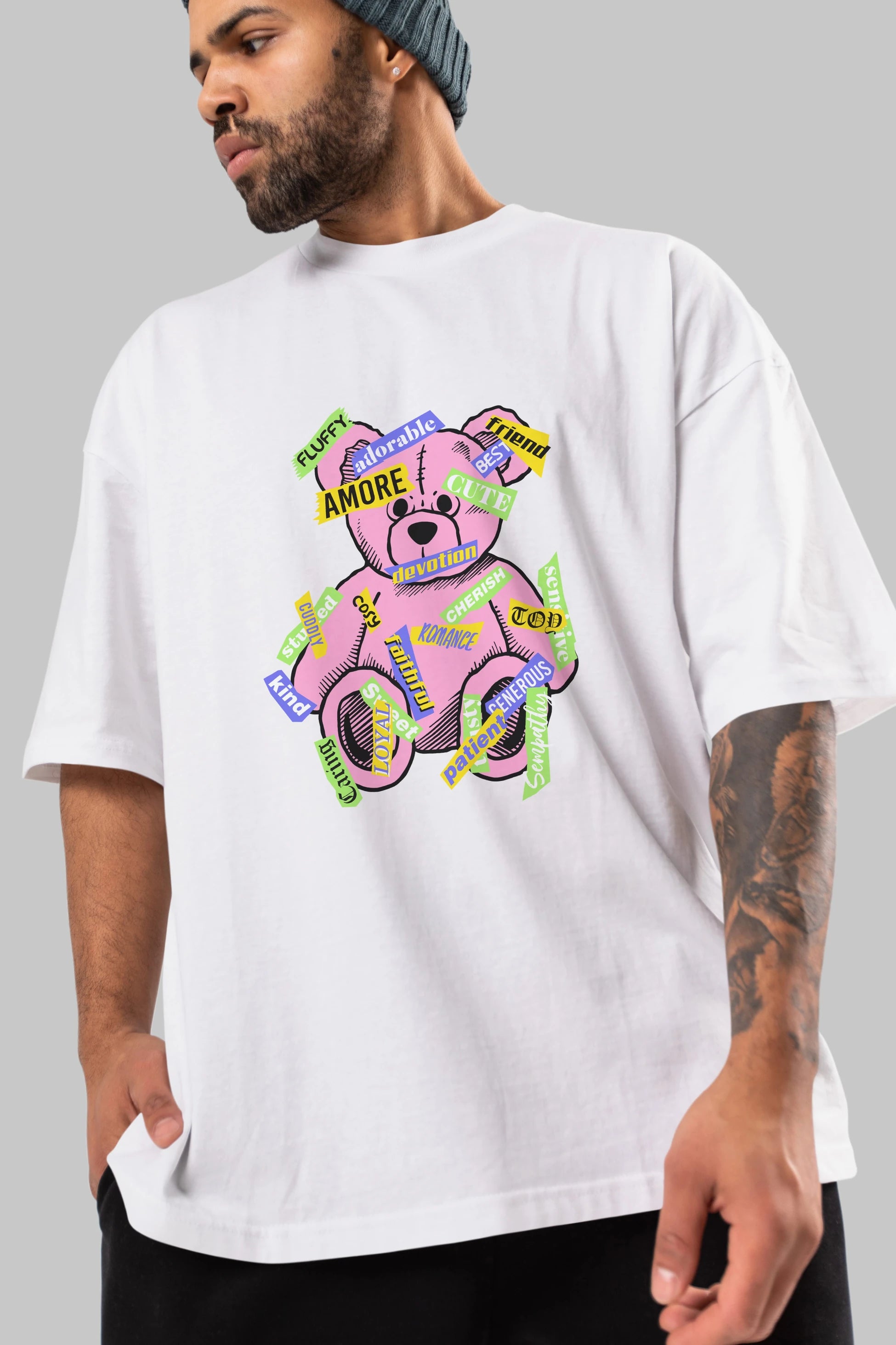 Teddy Bear Cute Ön Baskılı Oversize t-shirt Erkek Kadın Unisex