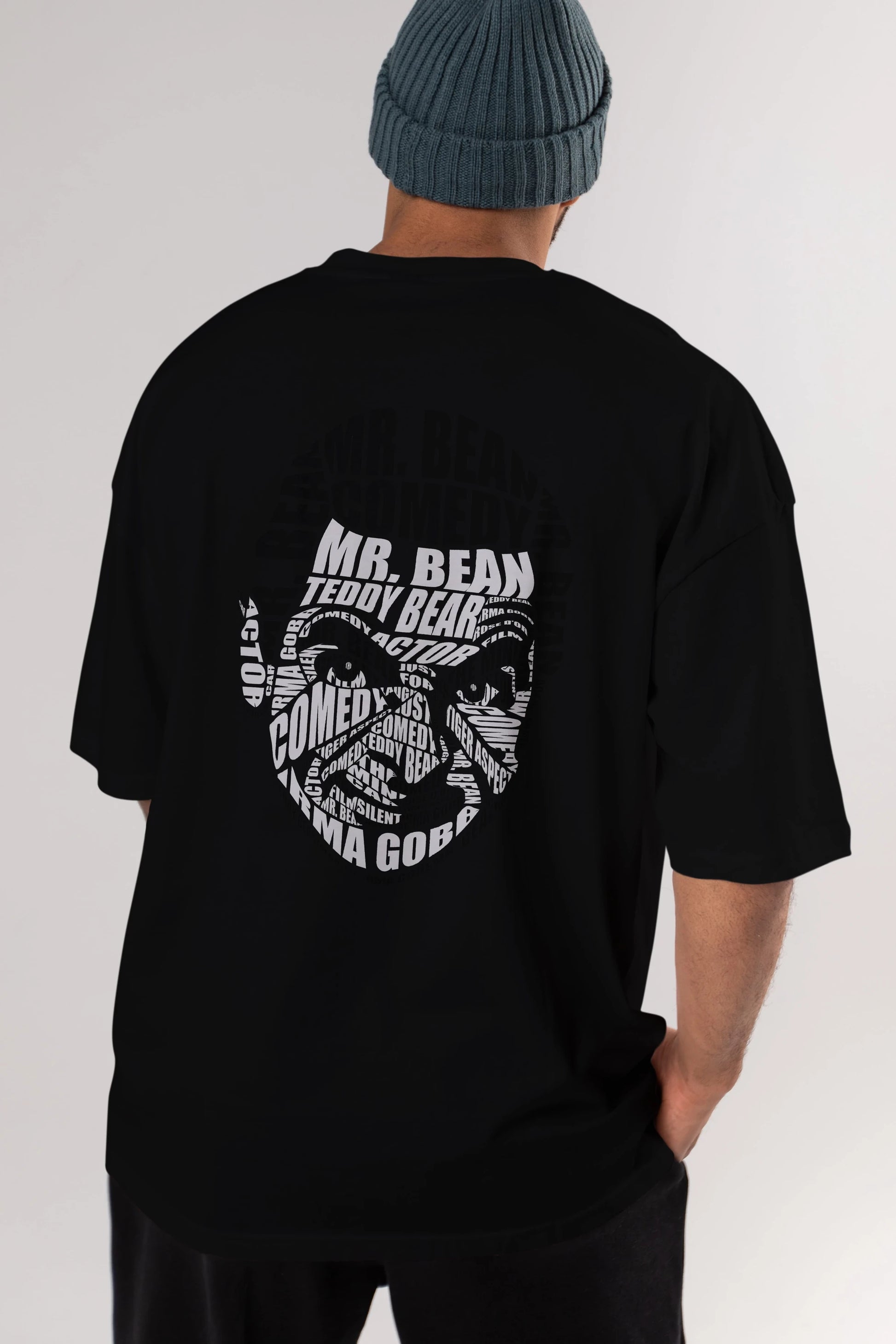 Mr Bean Calligram Arka Baskılı Oversize t-shirt %100 pamuk Erkek Kadın Unisex