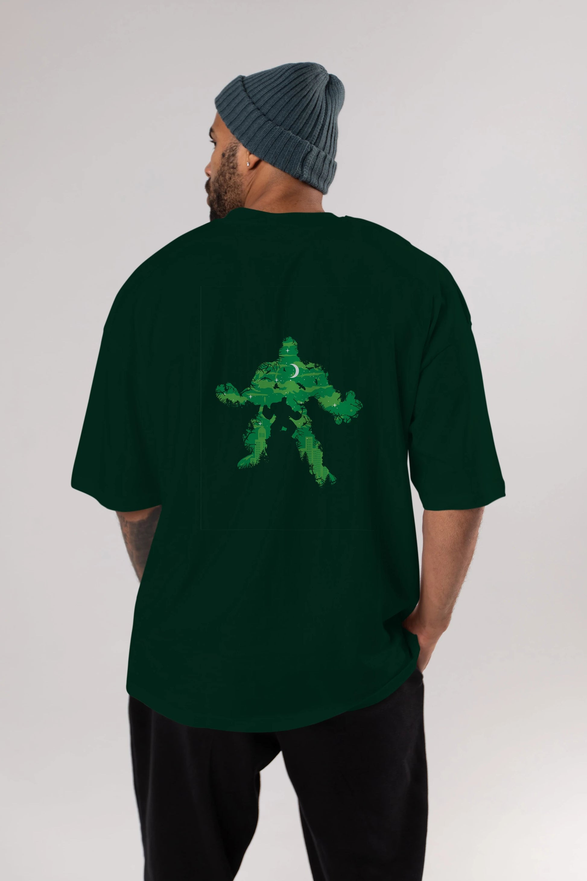 Green Monster Arka Baskılı Oversize t-shirt %100 pamuk Erkek Kadın Unisex