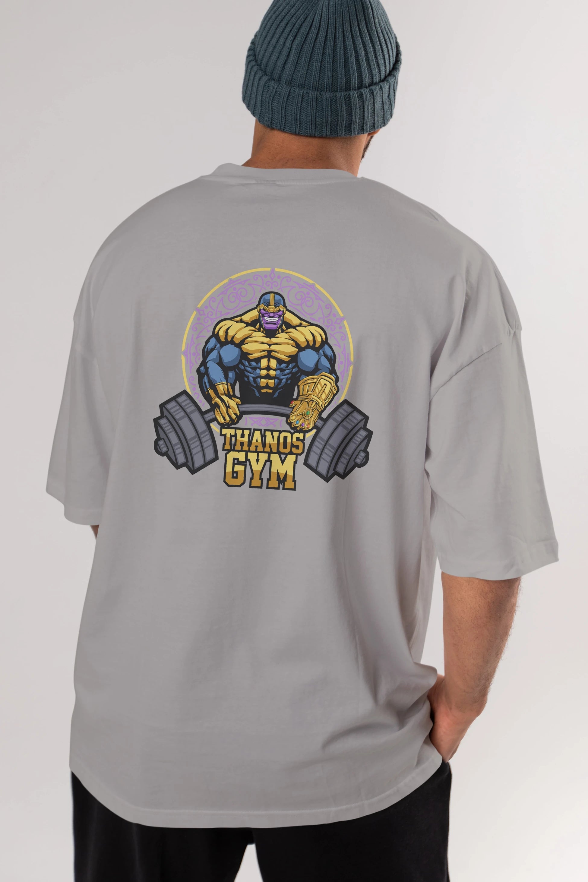 Thanos GYM Arka Baskılı Oversize t-shirt Erkek Kadın Unisex %100 Pamuk Bisiklet Yaka tişort