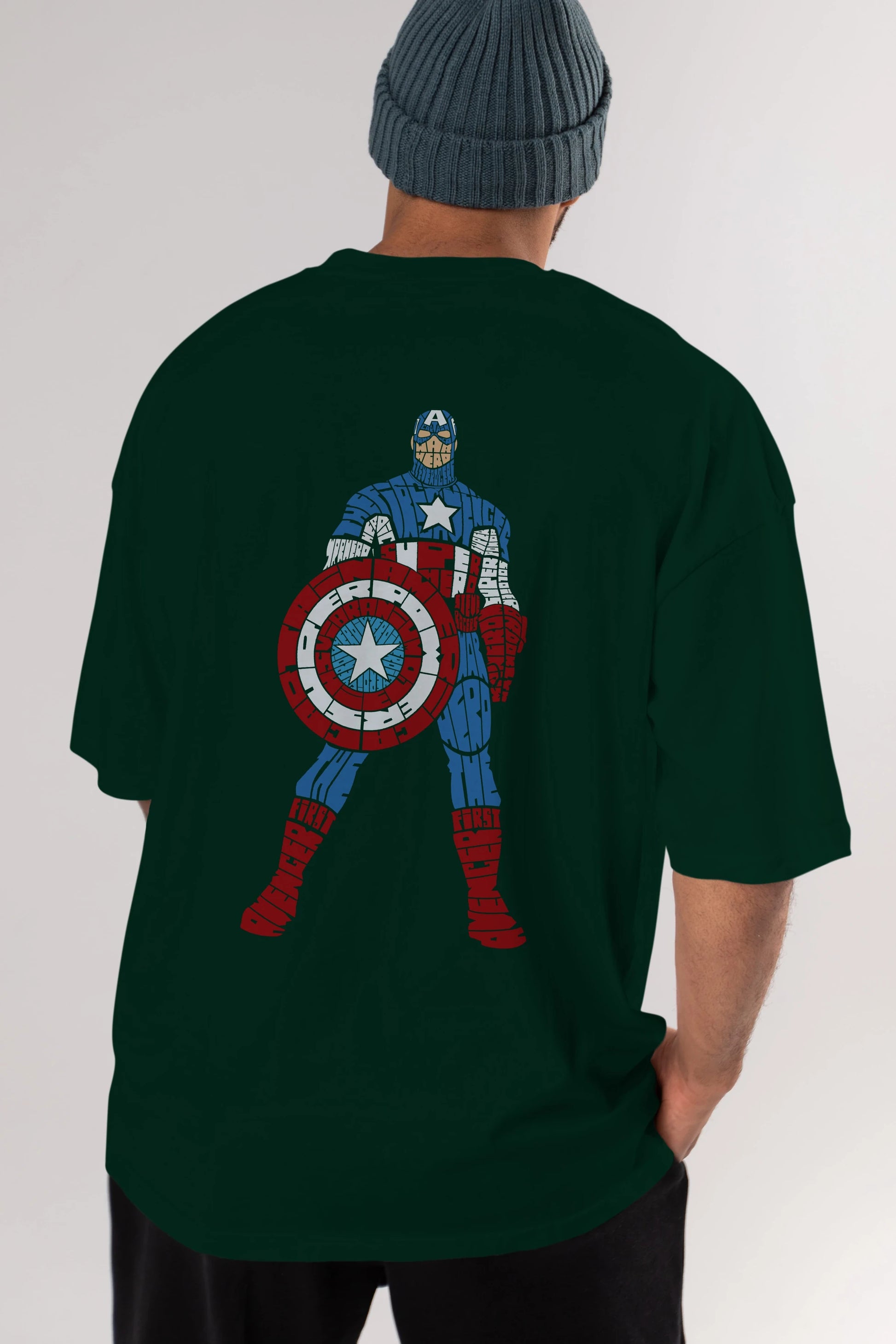 Captain America Arka Baskılı Oversize t-shirt %100 pamuk Erkek Kadın Unisex