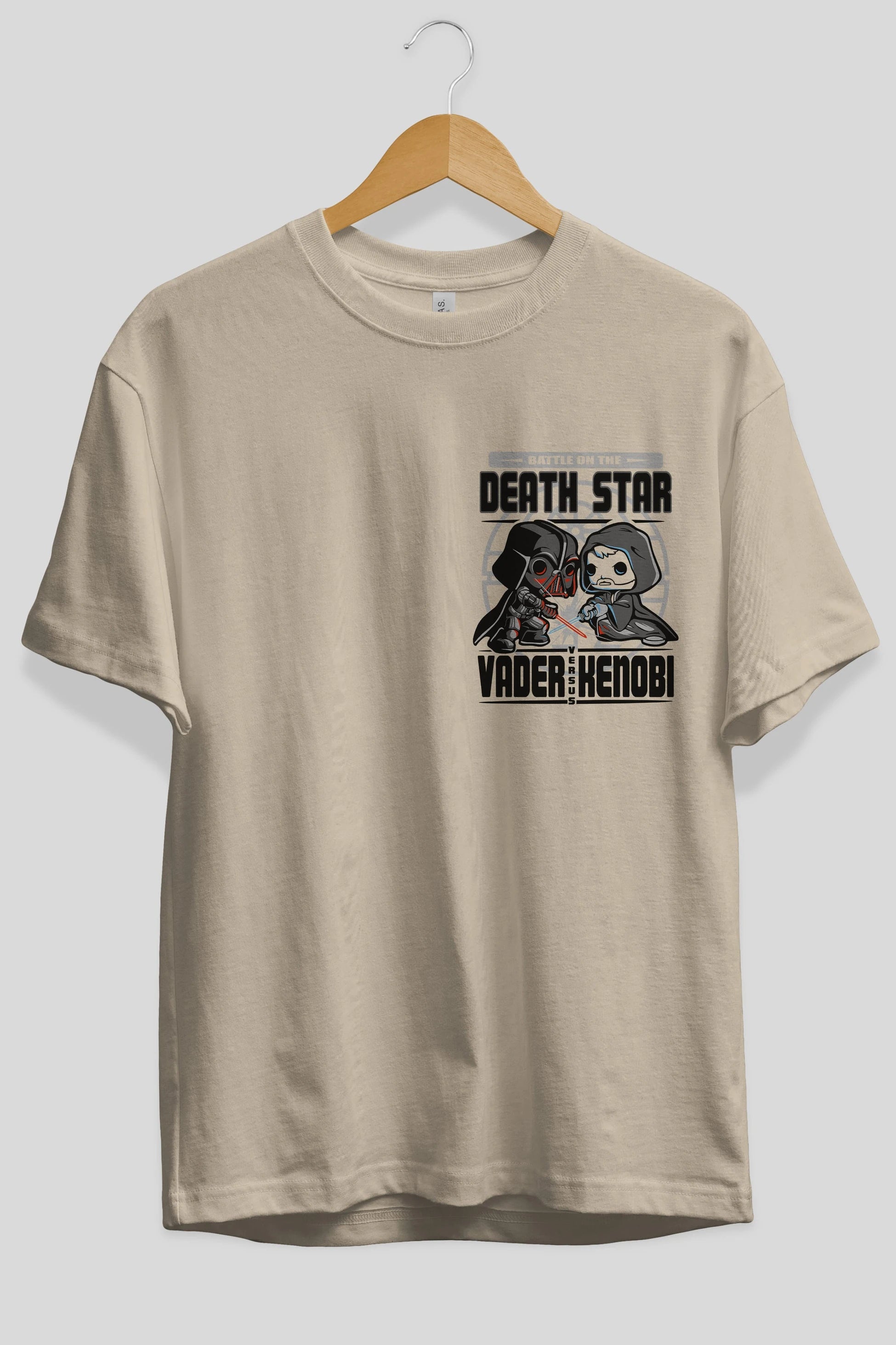Vader Kenobi Ön Sol Baskılı Oversize t-shirt Erkek Kadın Unisex %100 Pamuk Bisiklet Yaka tişort