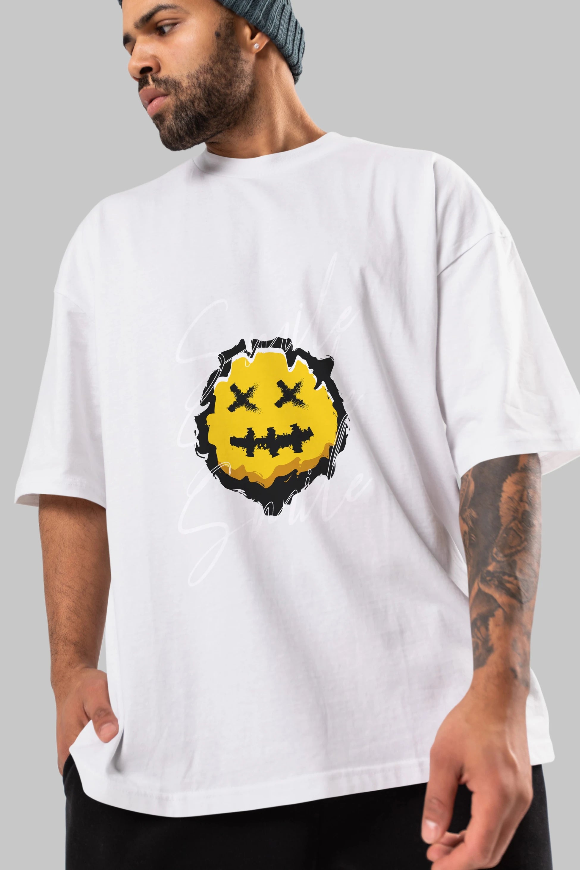 Smile Emoji Ön Baskılı Oversize t-shirt Erkek Kadın Unisex