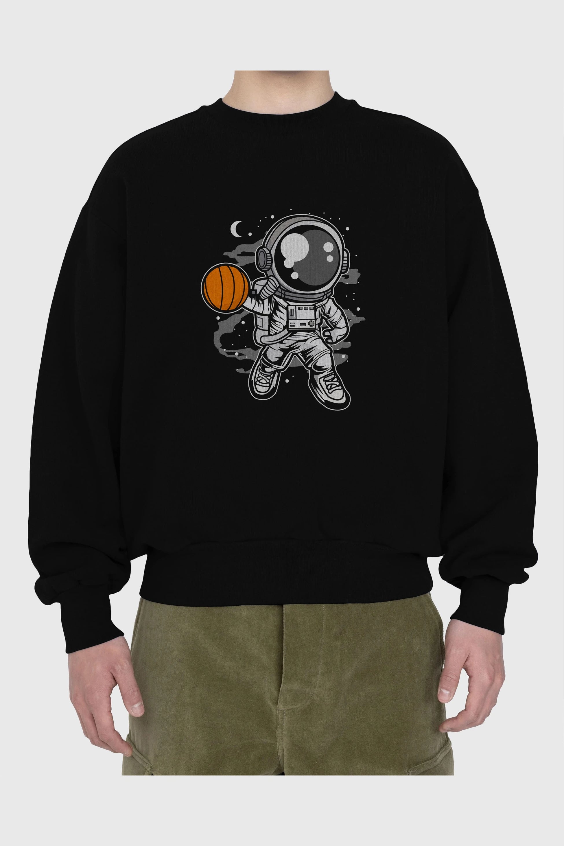 Astronaut Basketball Ön Baskılı Oversize Sweatshirt Erkek Kadın Unisex
