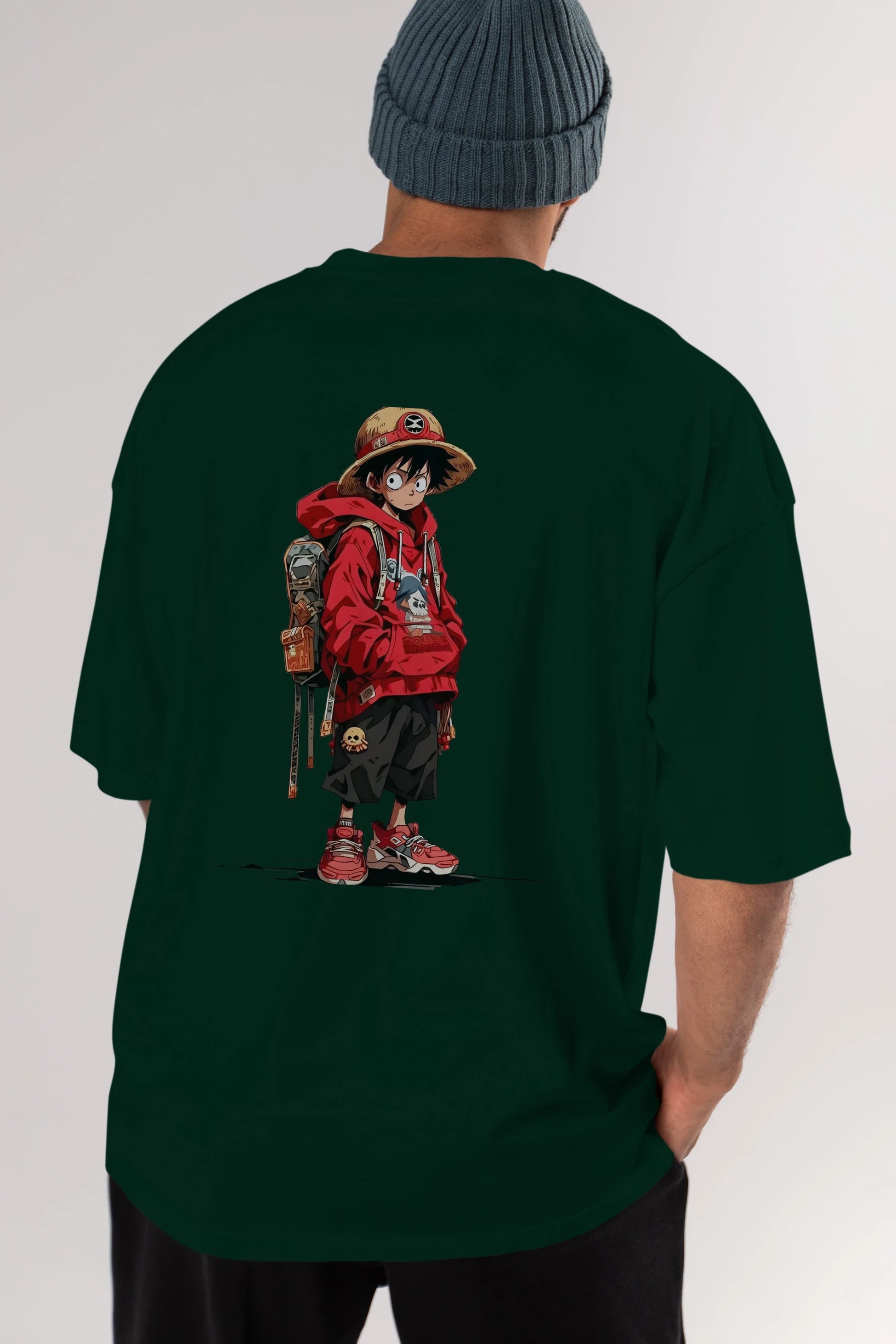 One Piece Arka Baskılı Oversize t-shirt Erkek Kadın Unisex %100 Pamuk Bisiklet Yaka tişort