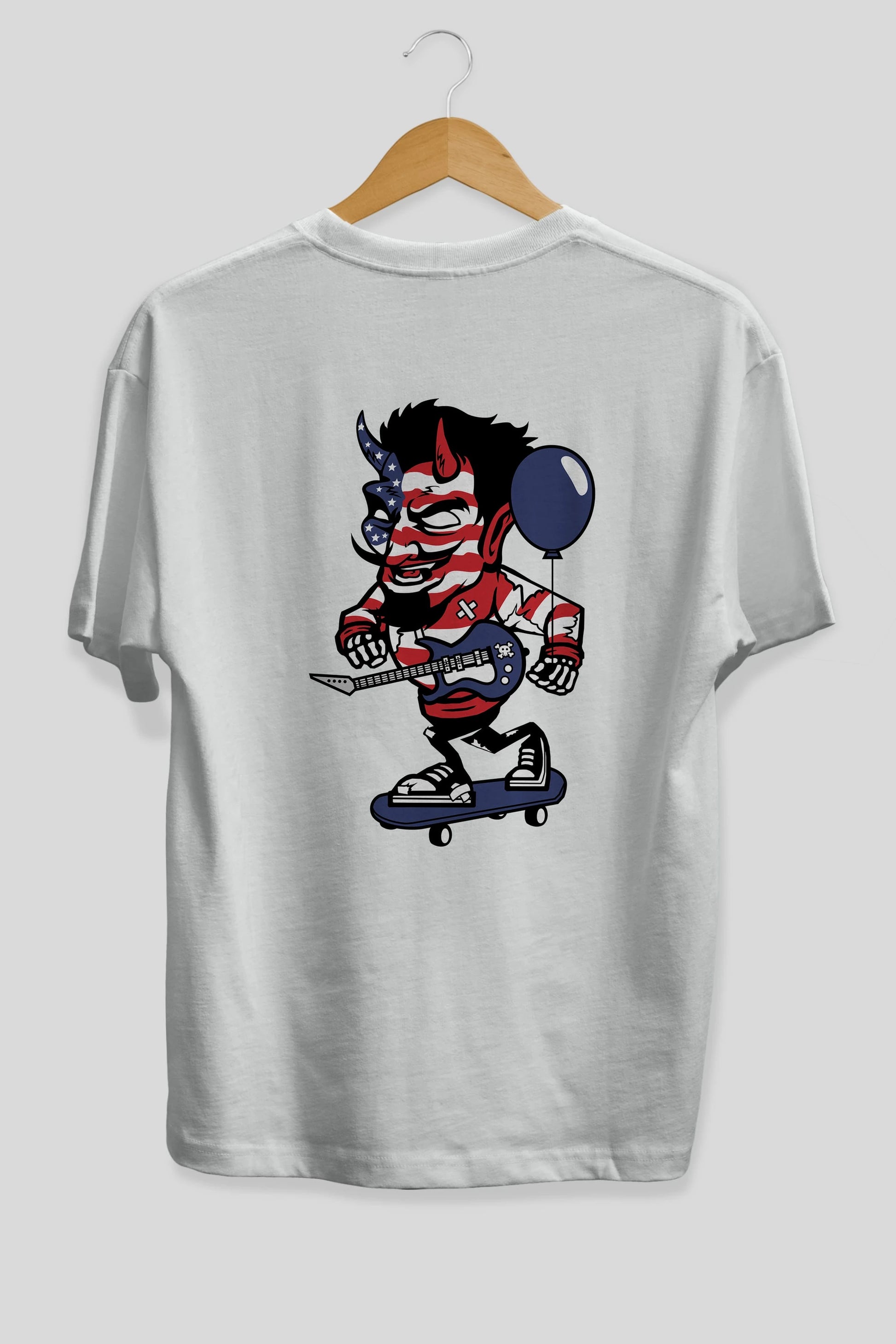 American Devil Skater Arka Baskılı Oversize t-shirt Erkek Kadın Unisex %100 Pamuk tişort
