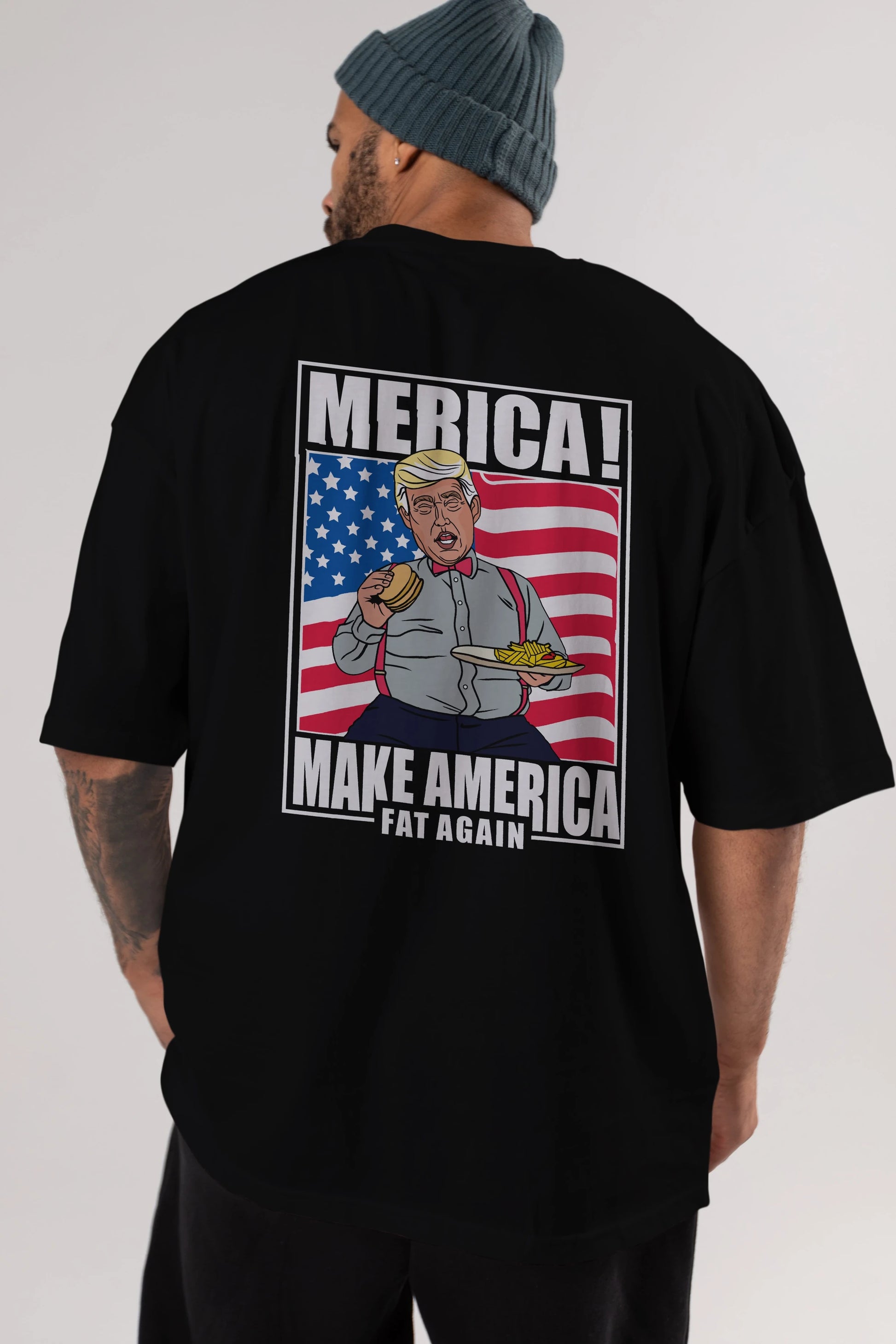 Trump Burger Arka Baskılı Oversize t-shirt Erkek Kadın Unisex %100 Pamuk tişort