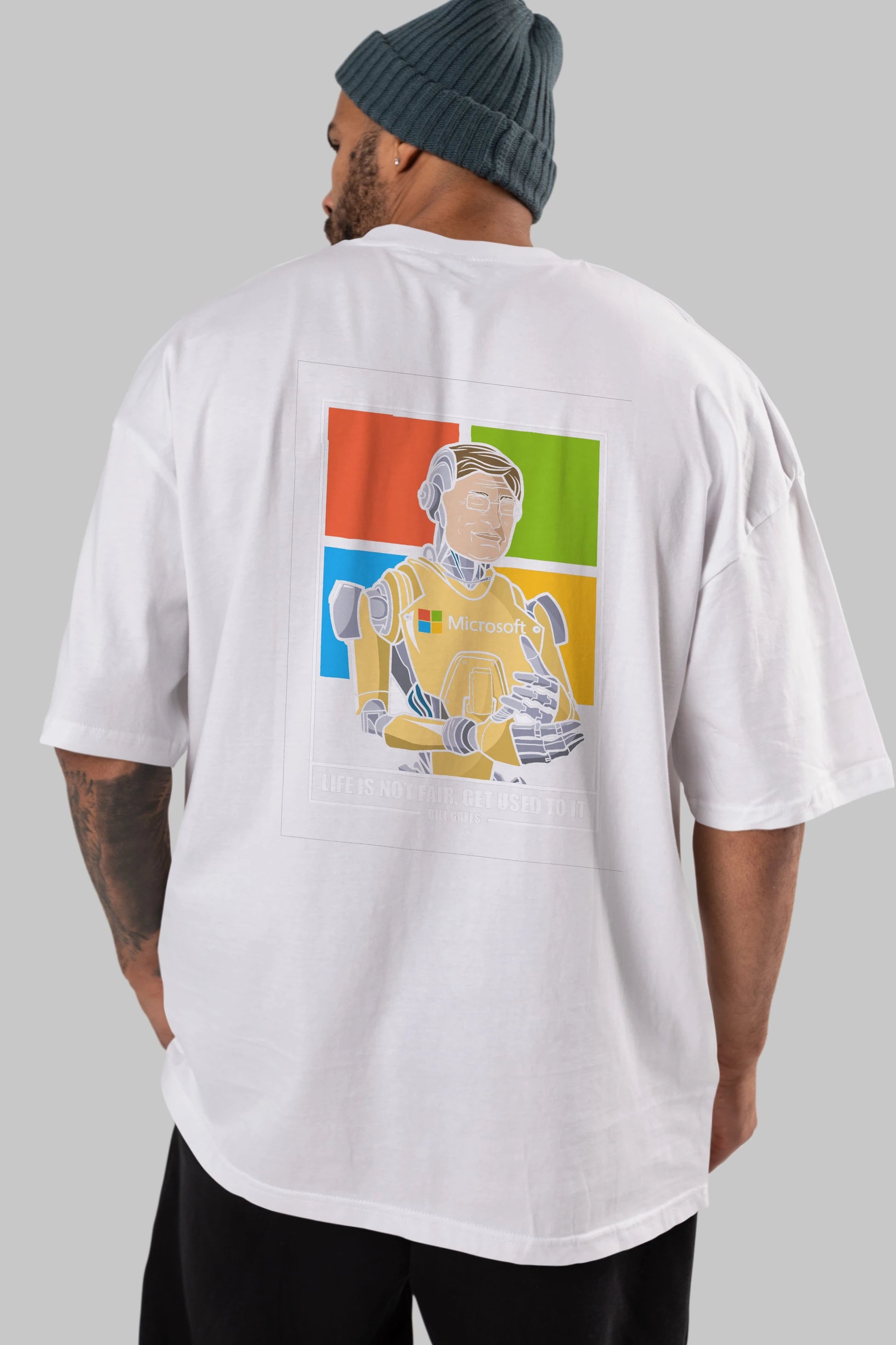 Bill Gates Robot Human Arka Baskılı Oversize t-shirt Erkek Kadın Unisex %100 Pamuk tişort