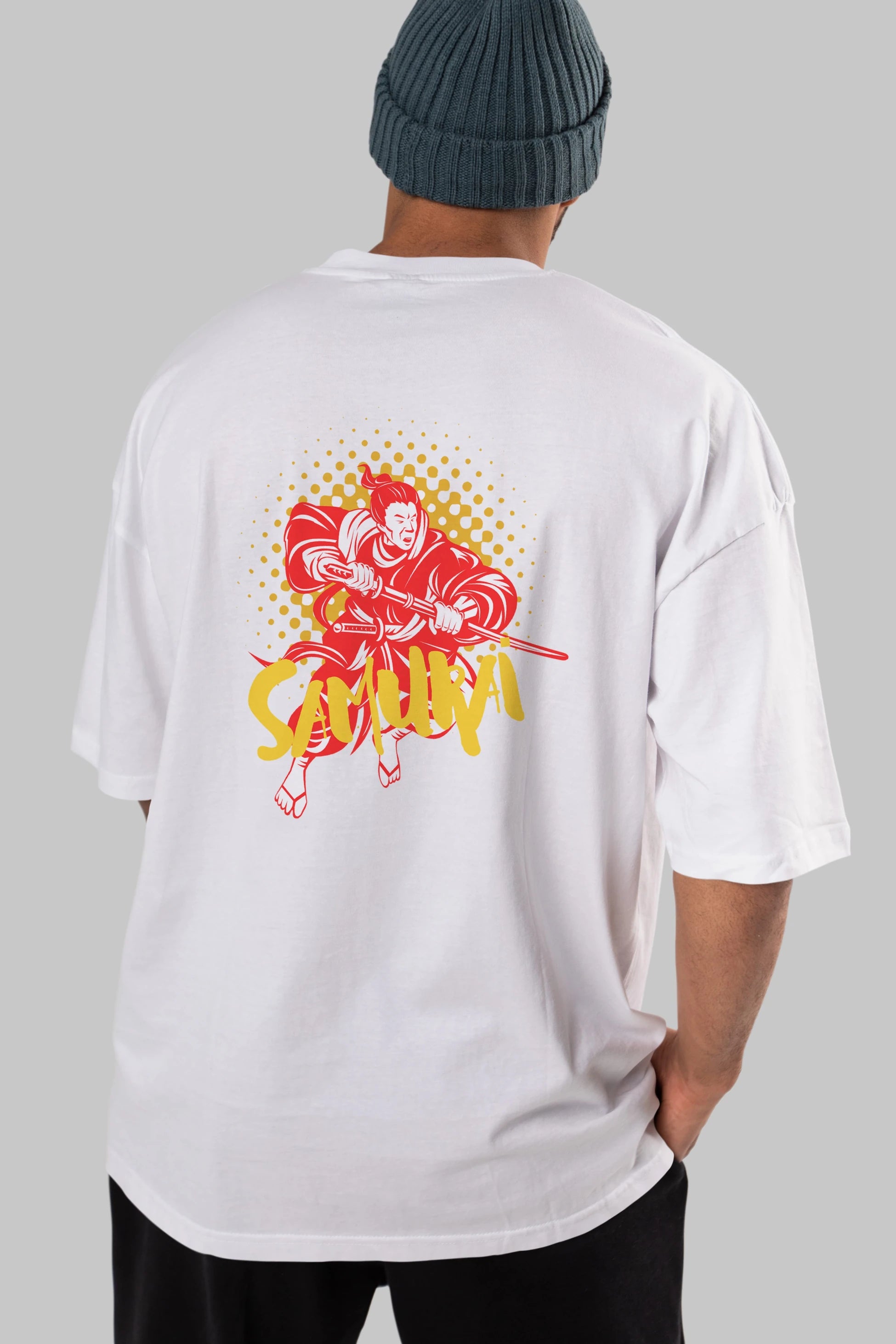 Samurai Arka Baskılı Oversize t-shirt Erkek Kadın Unisex