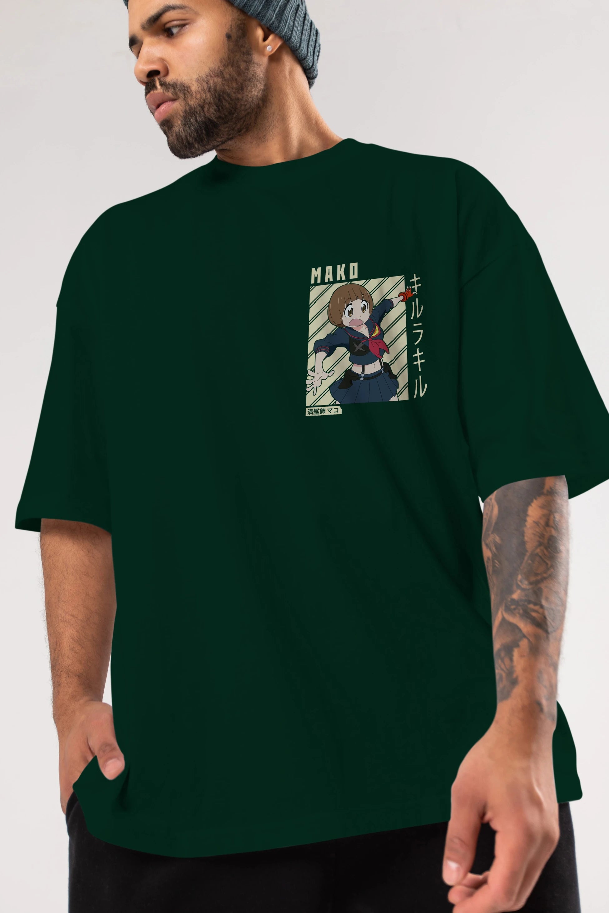Mako Mankanshoku 1 Ön Sol Baskılı Oversize t-shirt Erkek Kadın Unisex %100 Pamuk Bisiklet Yaka tişort