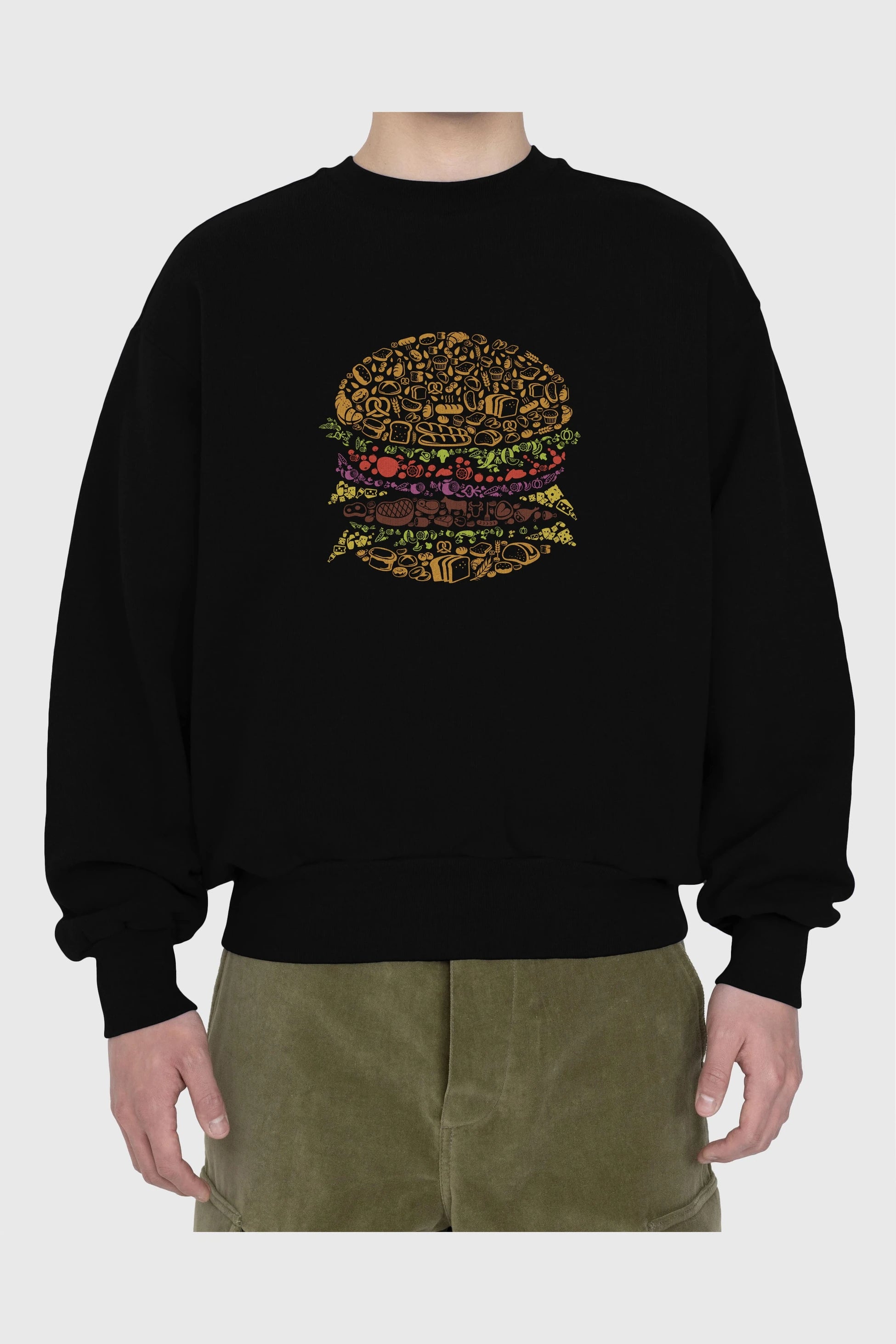 Burger Ön Baskılı Oversize Sweatshirt Erkek Kadın Unisex