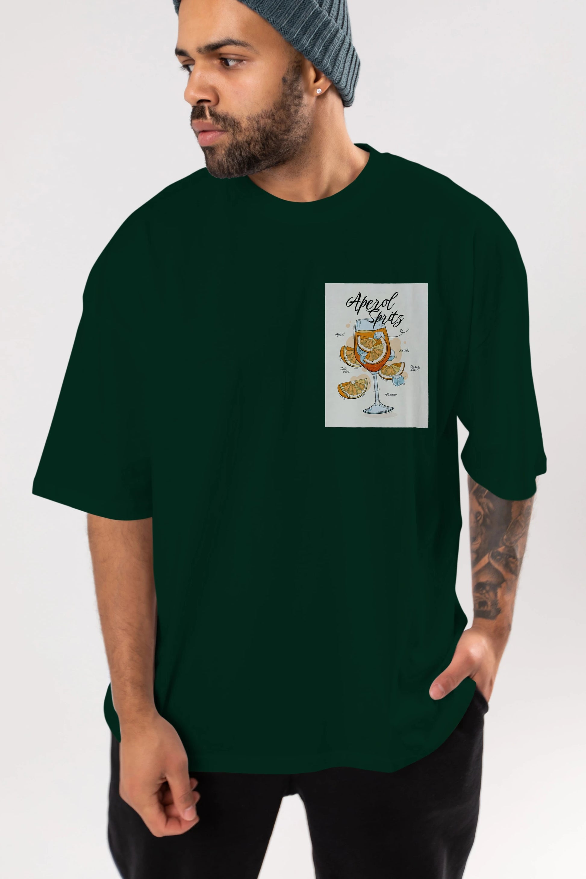 Aperol Spritz 6 Ön Sol Baskılı Oversize t-shirt Erkek Kadın Unisex %100 Pamuk Bisiklet Yaka tişort