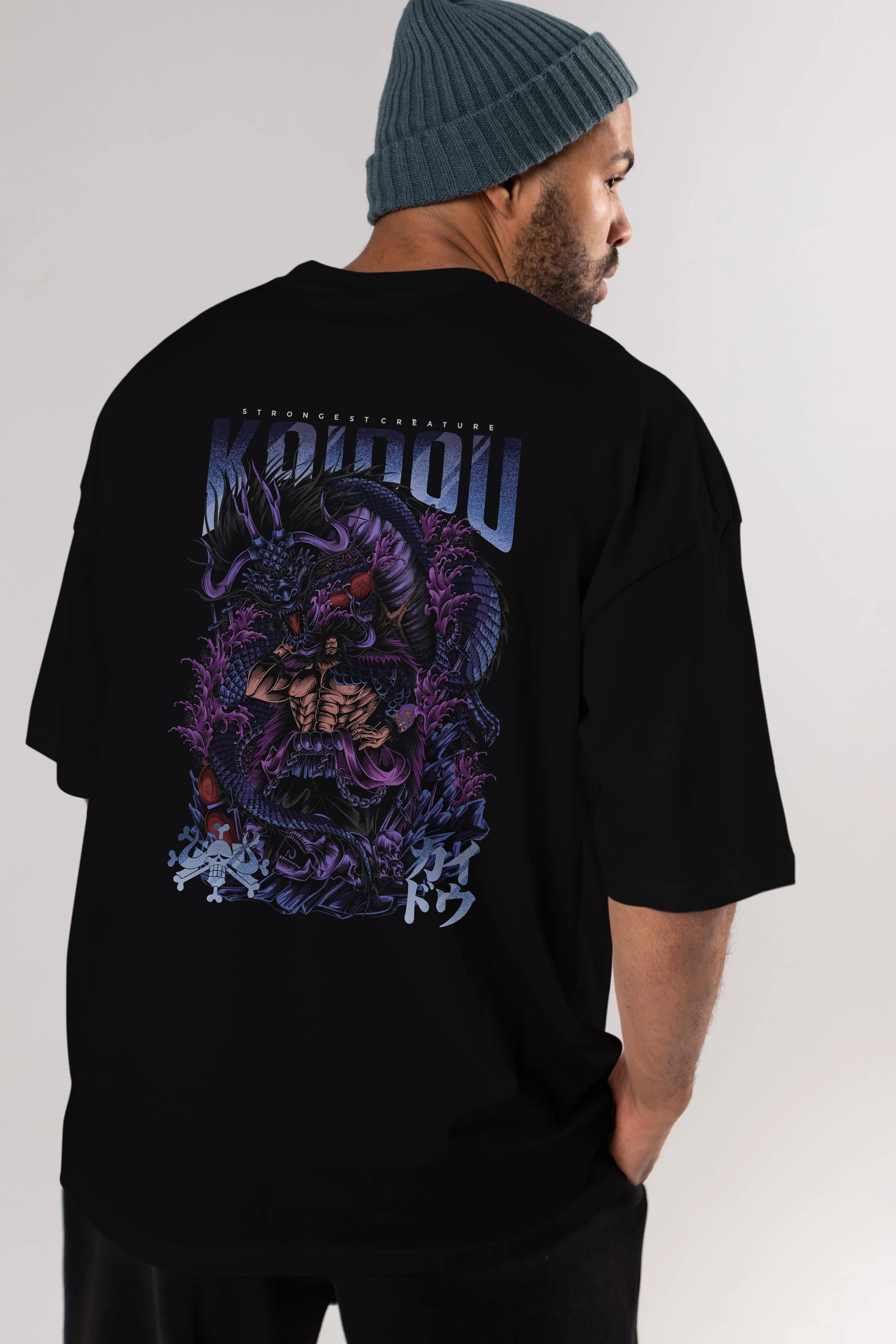 KAIDOU ONE PIECE Anime Arka Baskılı Oversize t-shirt Erkek Kadın Unisex