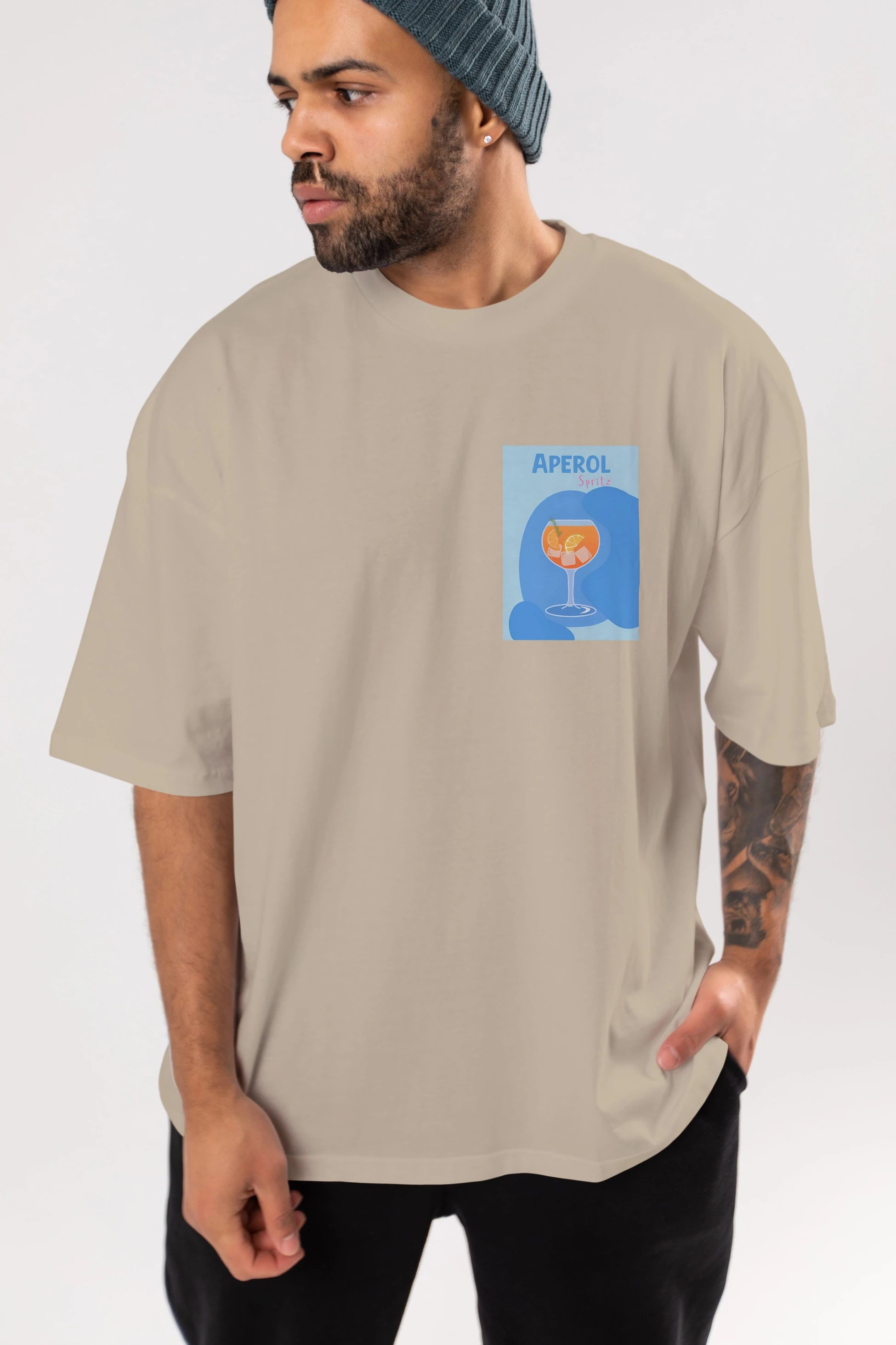 Aperol Spritz 10 Ön Sol Baskılı Oversize t-shirt Erkek Kadın Unisex %100 Pamuk Bisiklet Yaka tişort