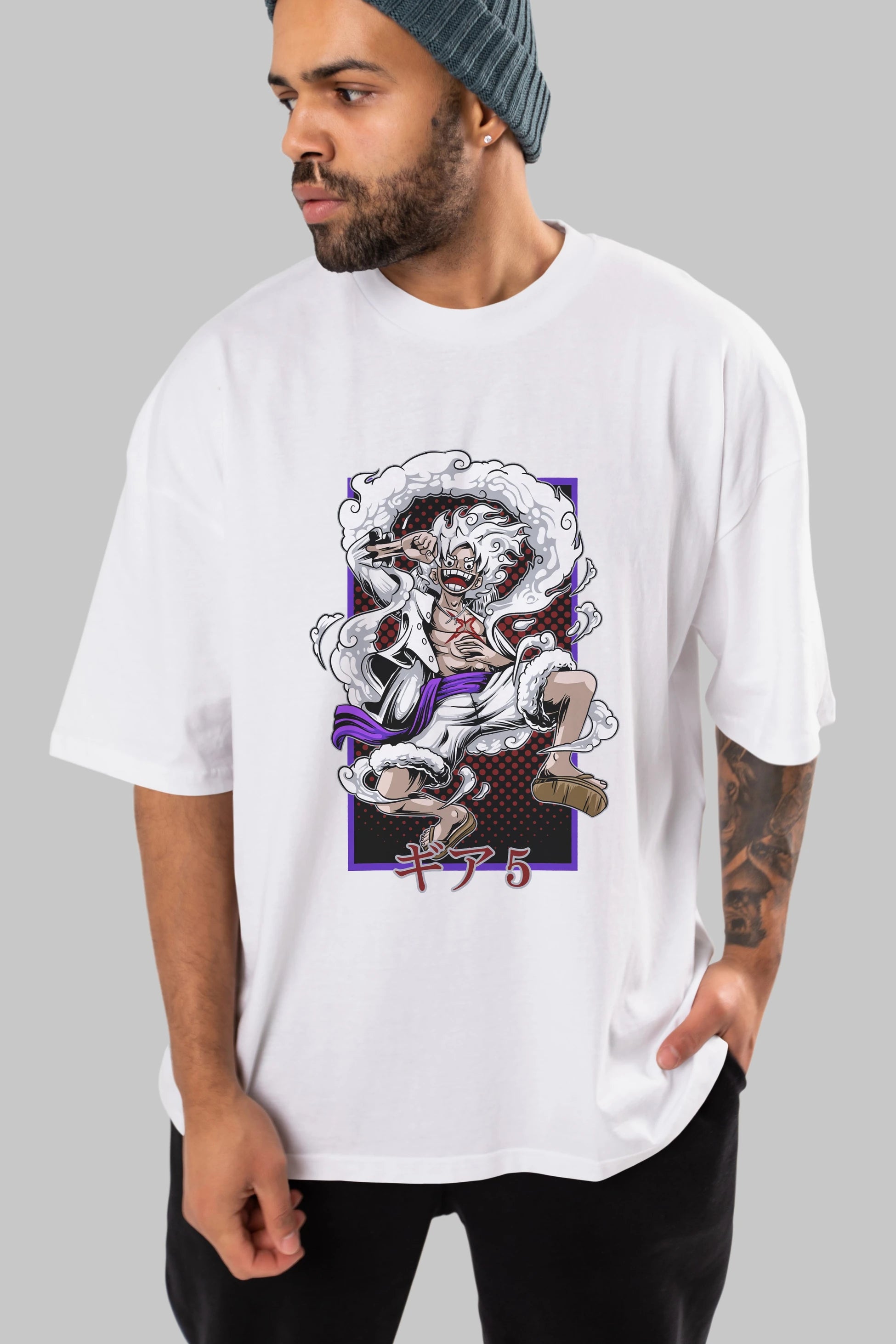LUFFY GEAR 5 RECUADRO Anime Ön Baskılı Oversize t-shirt %100 pamuk Erkek Kadın Unisex