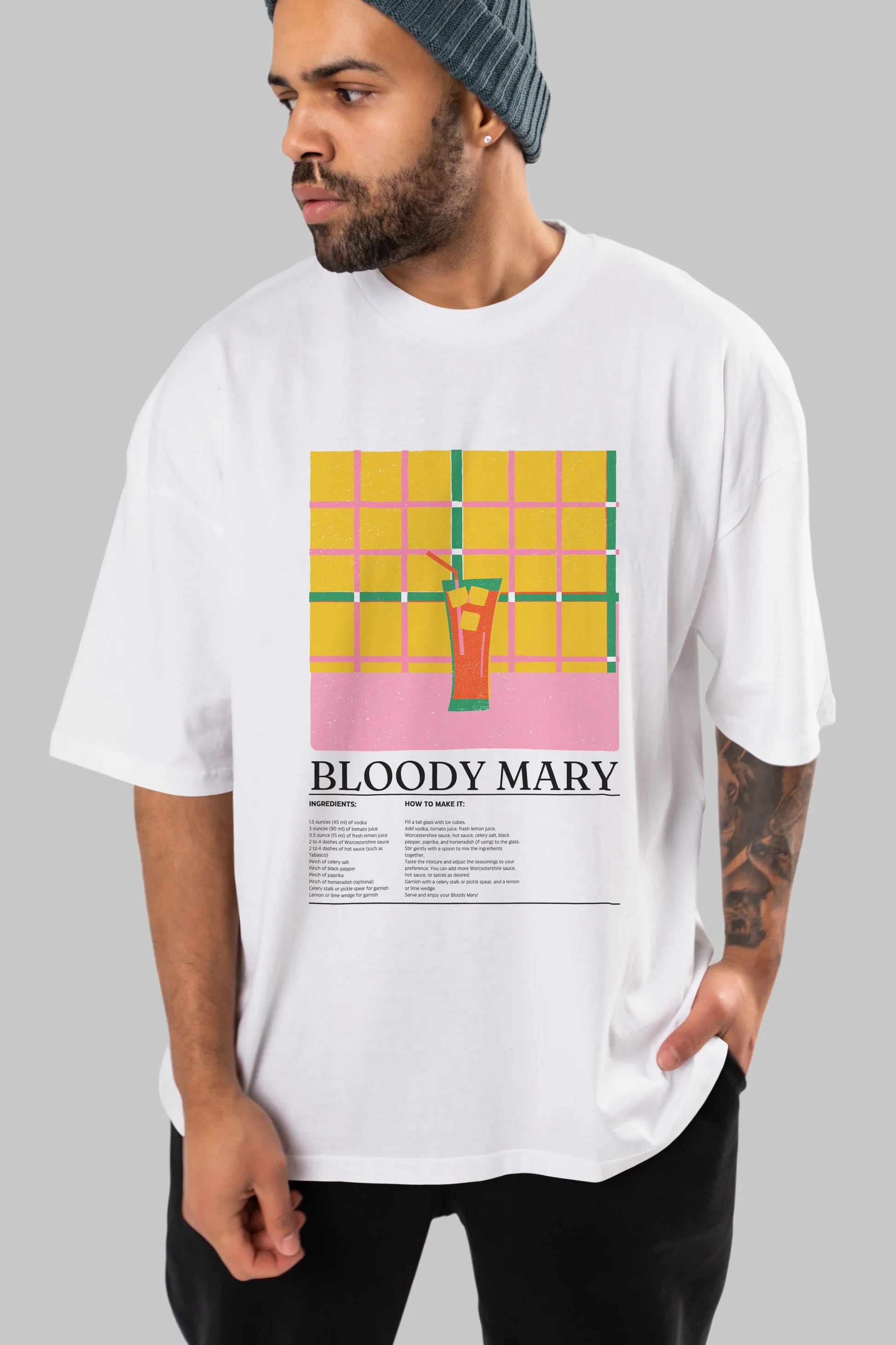 Bloody Mary Kokteyl Ön Baskılı Oversize t-shirt Erkek Kadın %100 Pamuk Bisiklet Yaka tişort