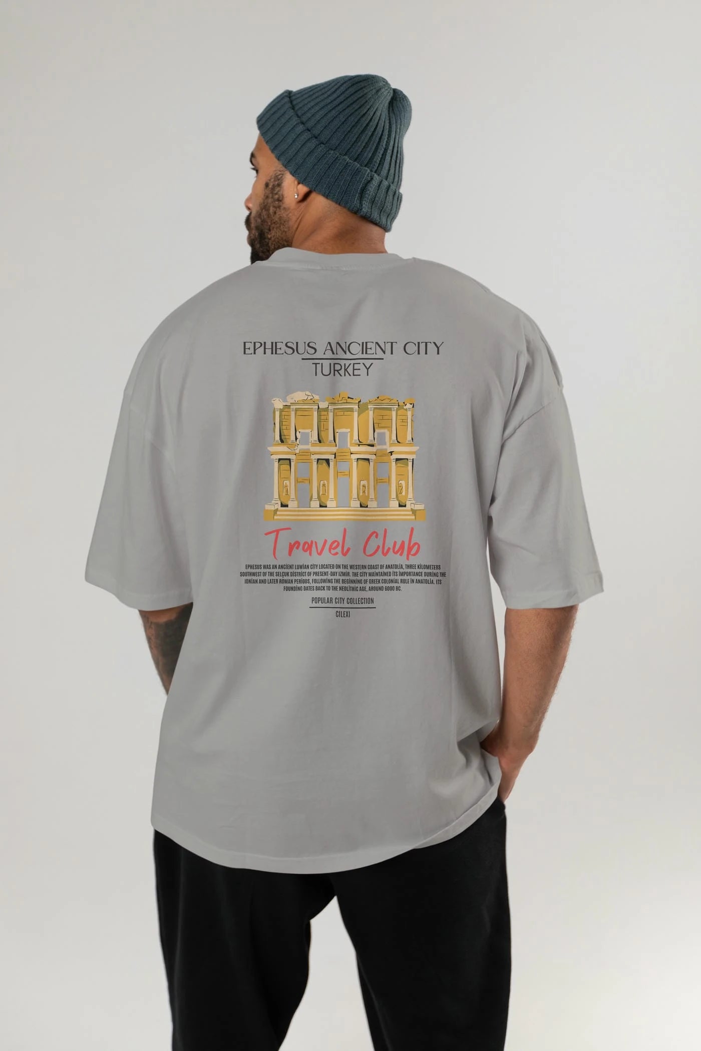 Ephesus Ancient City Turkey Arka Baskılı Oversize t-shirt Erkek Kadın Pamuk Bisiklet Yaka tişort