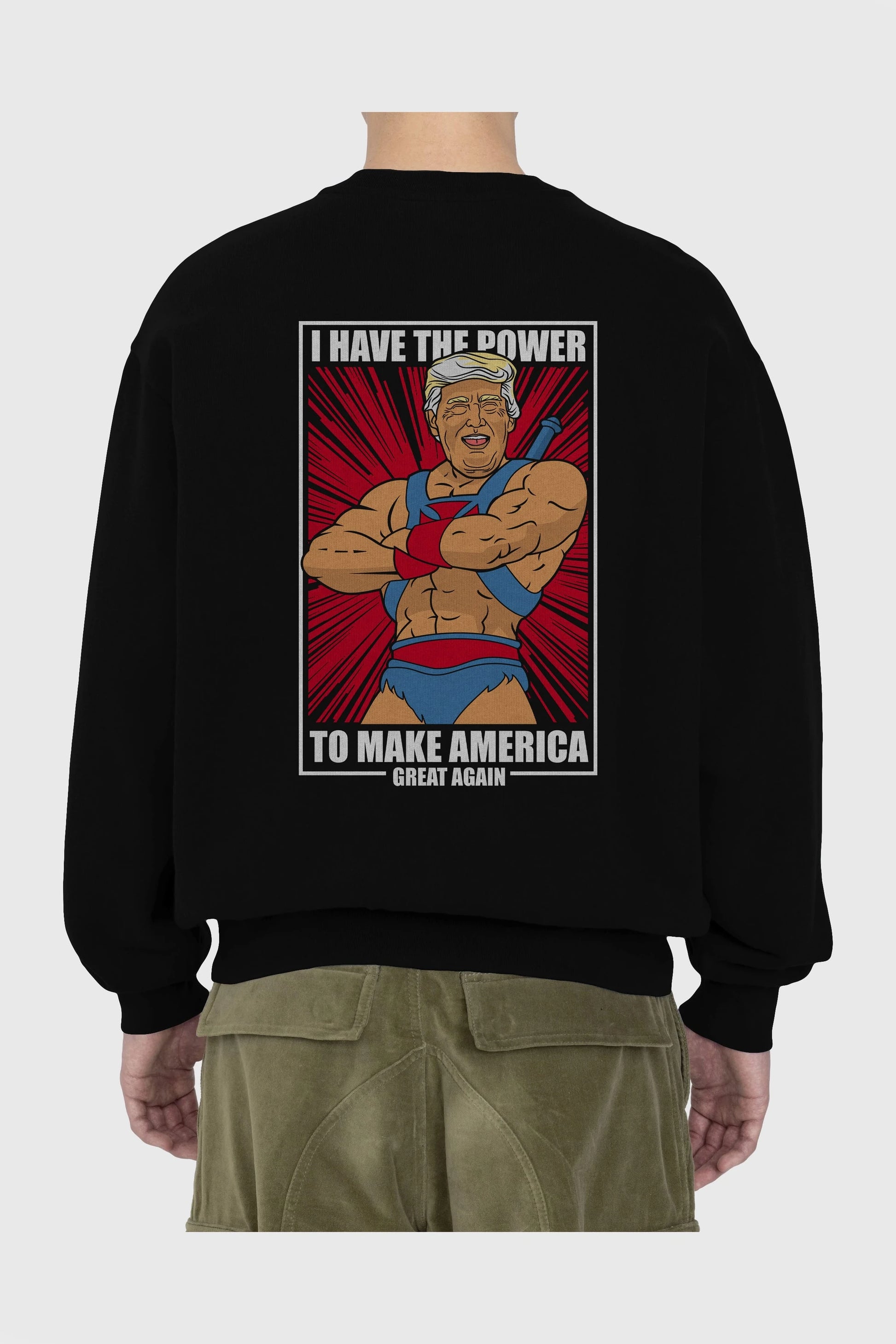 Trump Heman Arka Baskılı Oversize Sweatshirt Erkek Kadın Unisex