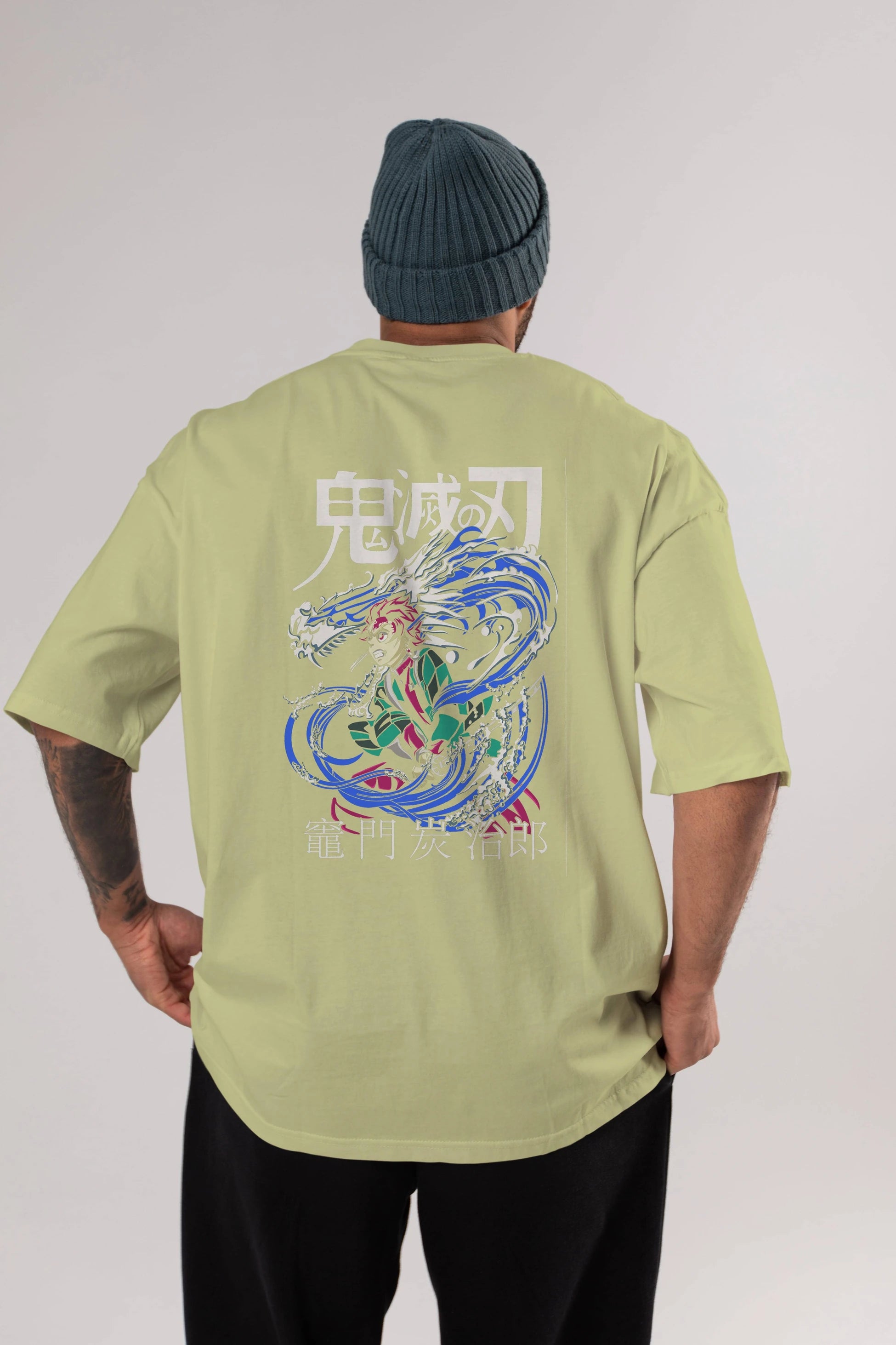 TANJIRO KAMADO 2 Anime Arka Baskılı Oversize t-shirt Erkek Kadın Unisex