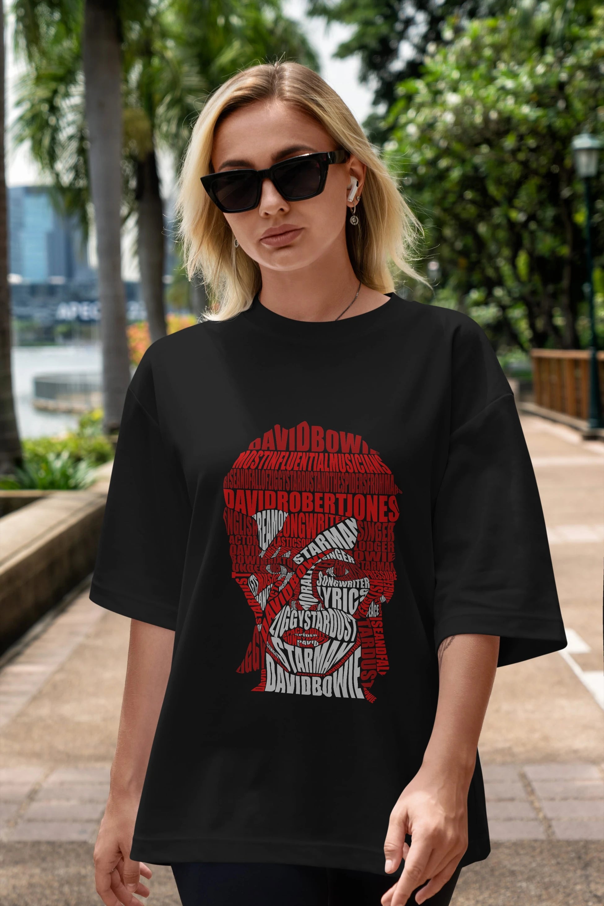 David Bowie Calligram Ön Baskılı Oversize t-shirt %100 pamuk Erkek Kadın Unisex