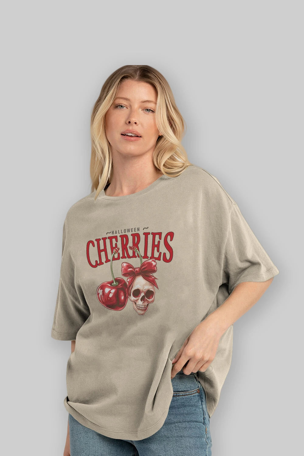 Cherry Cherries 1 Ön Baskılı Oversize t-shirt Erkek Kadın Pamuk Bisiklet Yaka tişort