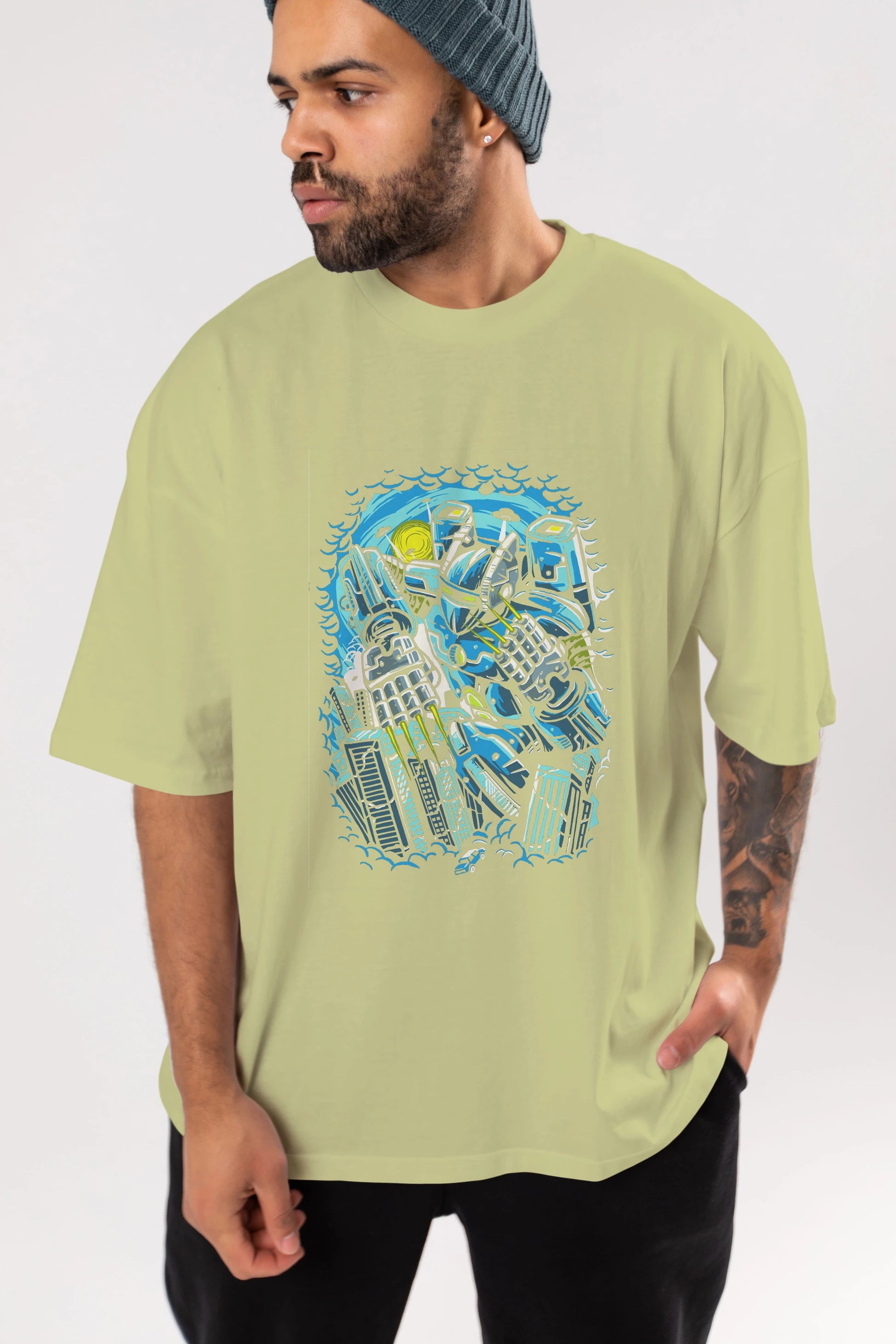 Destroy The City Ön Baskılı Oversize t-shirt Erkek Kadın Unisex %100 Pamuk tişort