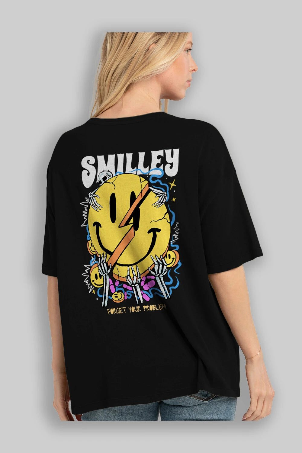 Smilley Streetwear Arka Baskılı Oversize t-shirt Erkek Kadın Unisex