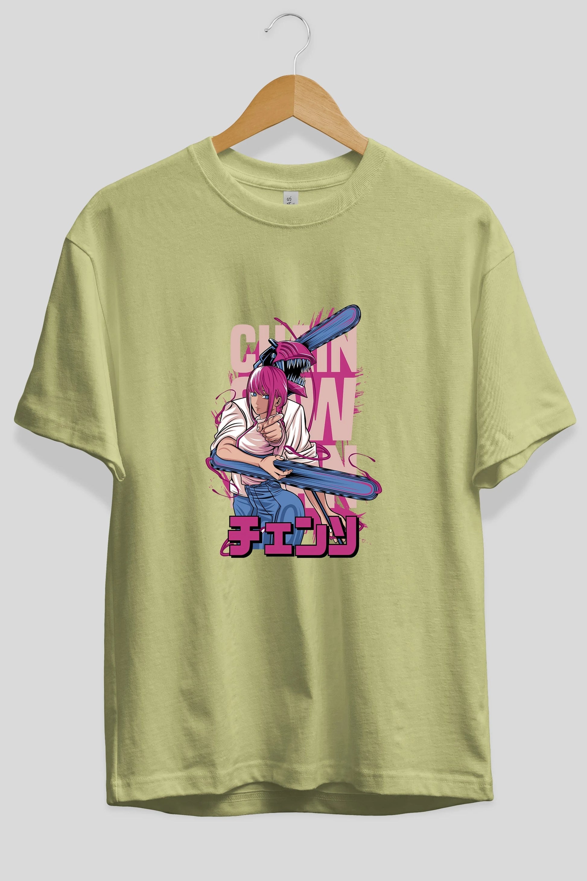 DENJI and MAKIMA Anime Ön Baskılı Oversize t-shirt %100 pamuk Erkek Kadın Unisex
