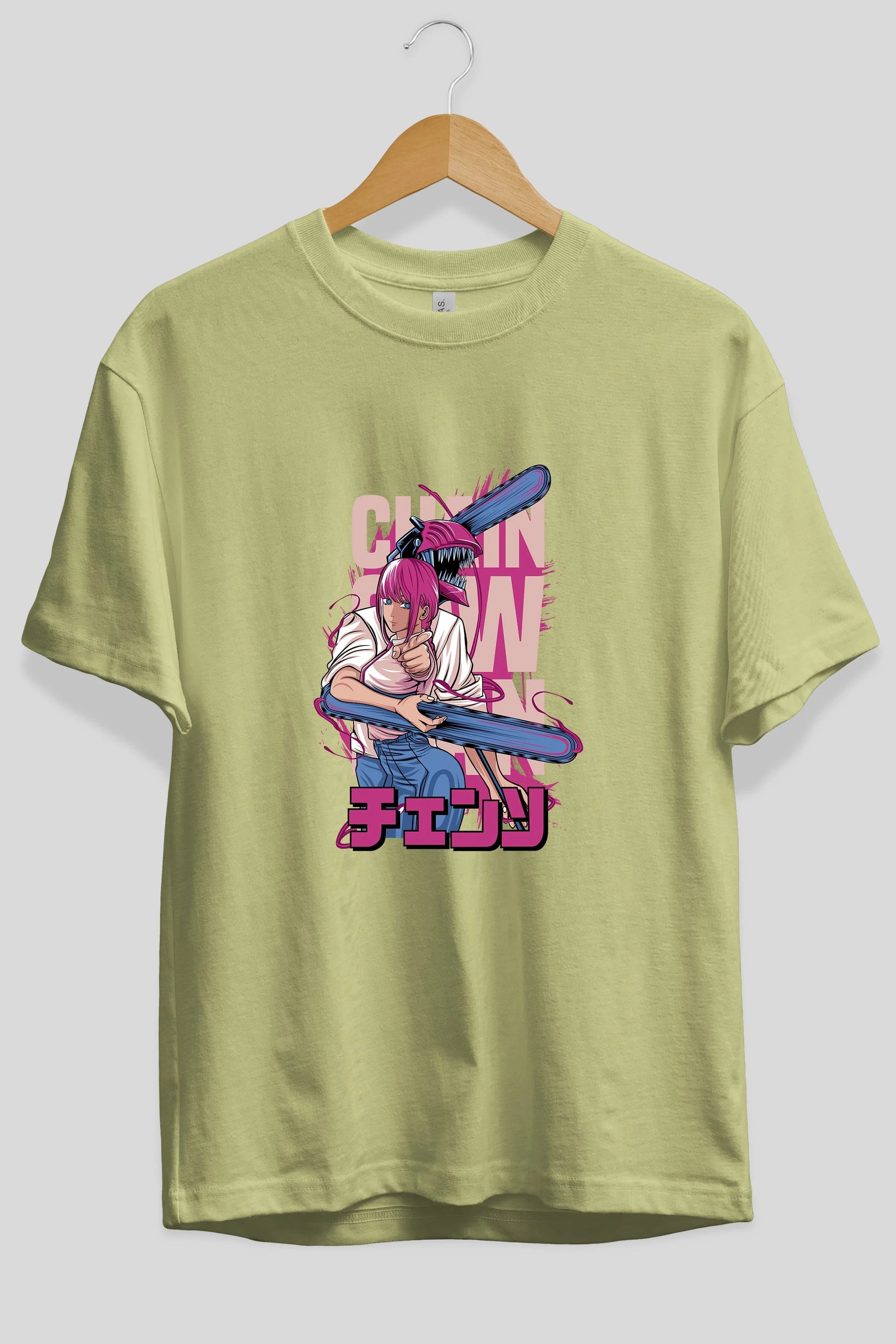DENJI and MAKIMA Anime Ön Baskılı Oversize t-shirt %100 pamuk Erkek Kadın Unisex