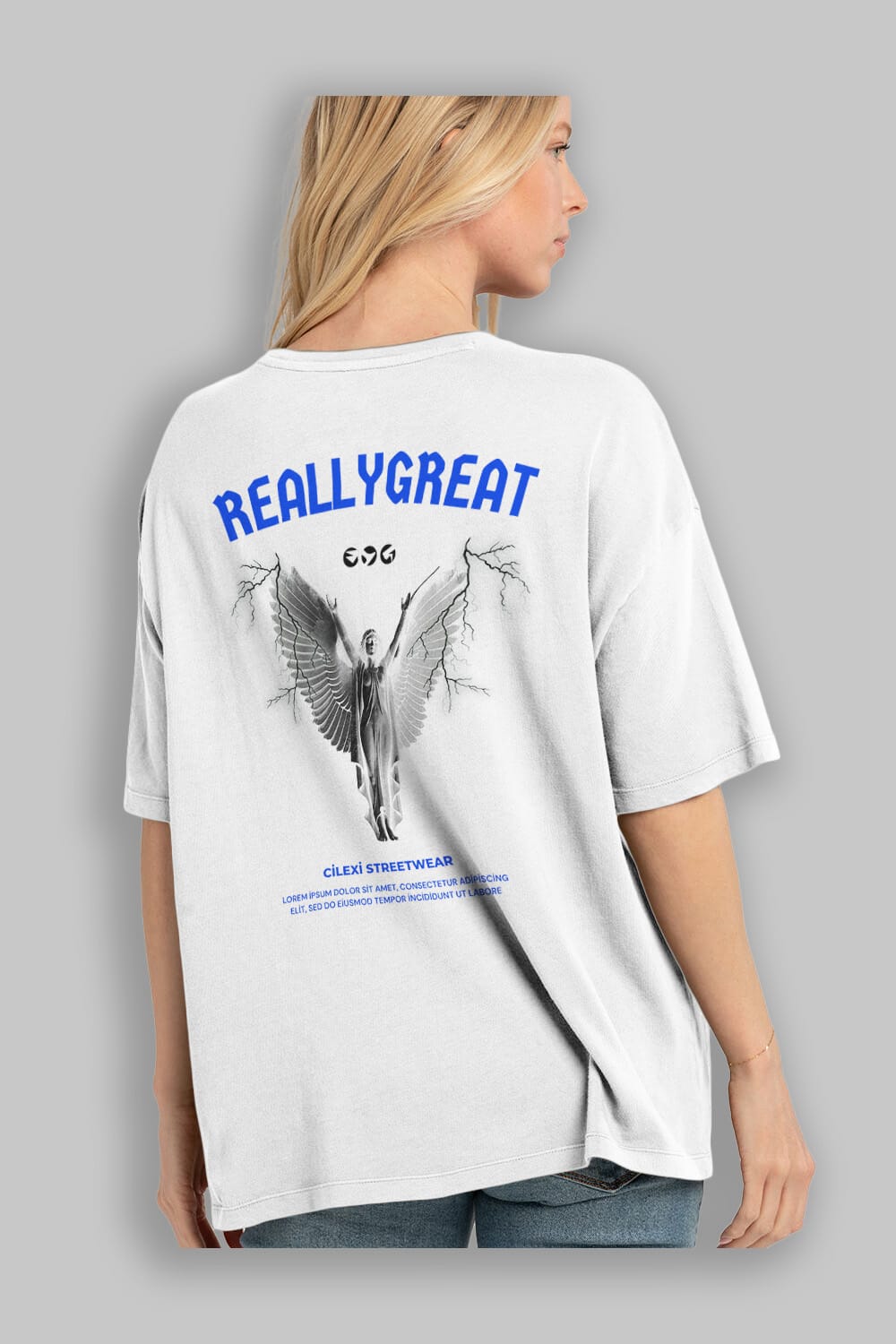 Reallygreat Angel Arka Baskılı Oversize t-shirt Erkek Kadın Unisex
