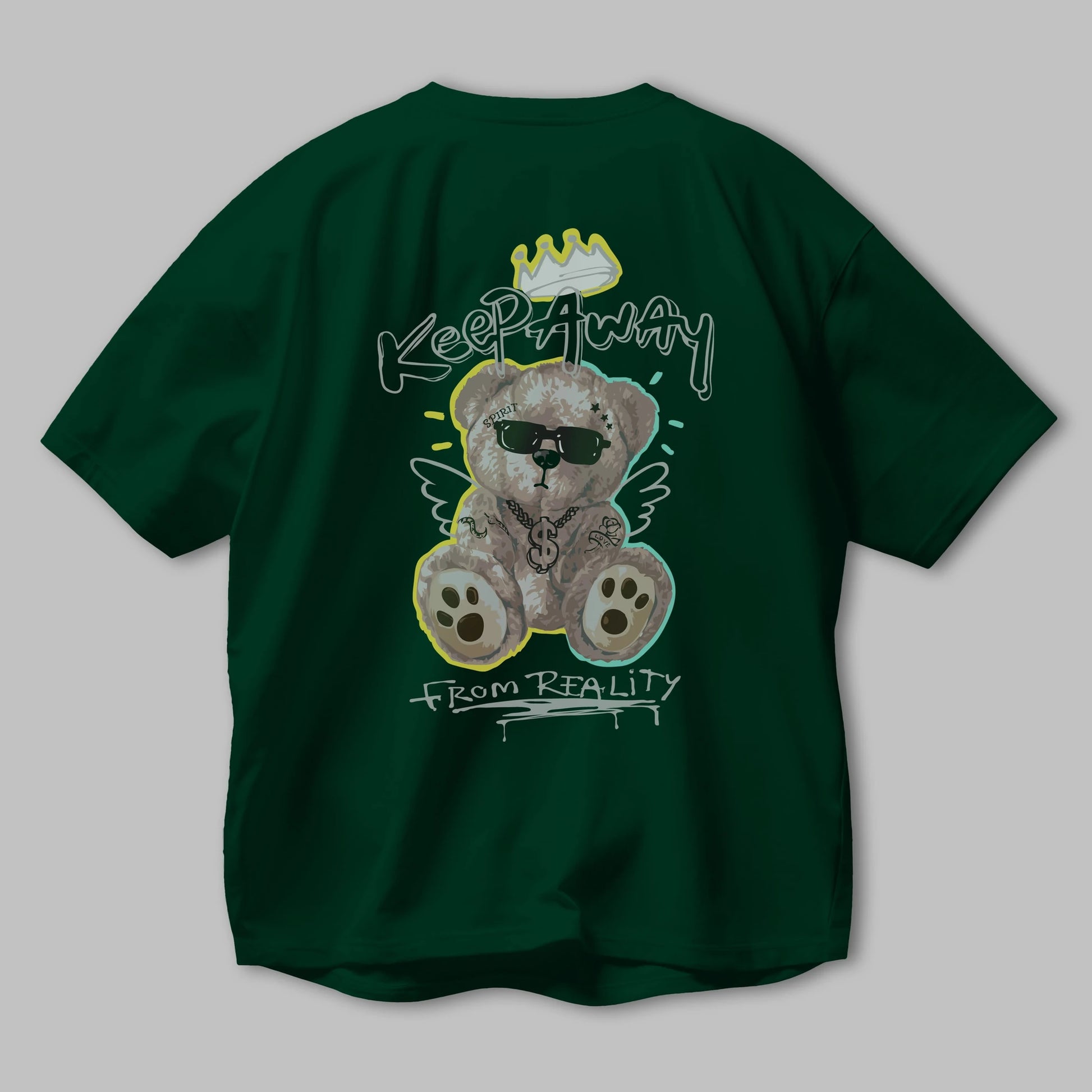 Keep Away Bear Arka Baskılı Oversize t-shirt Erkek Kadın Unisex