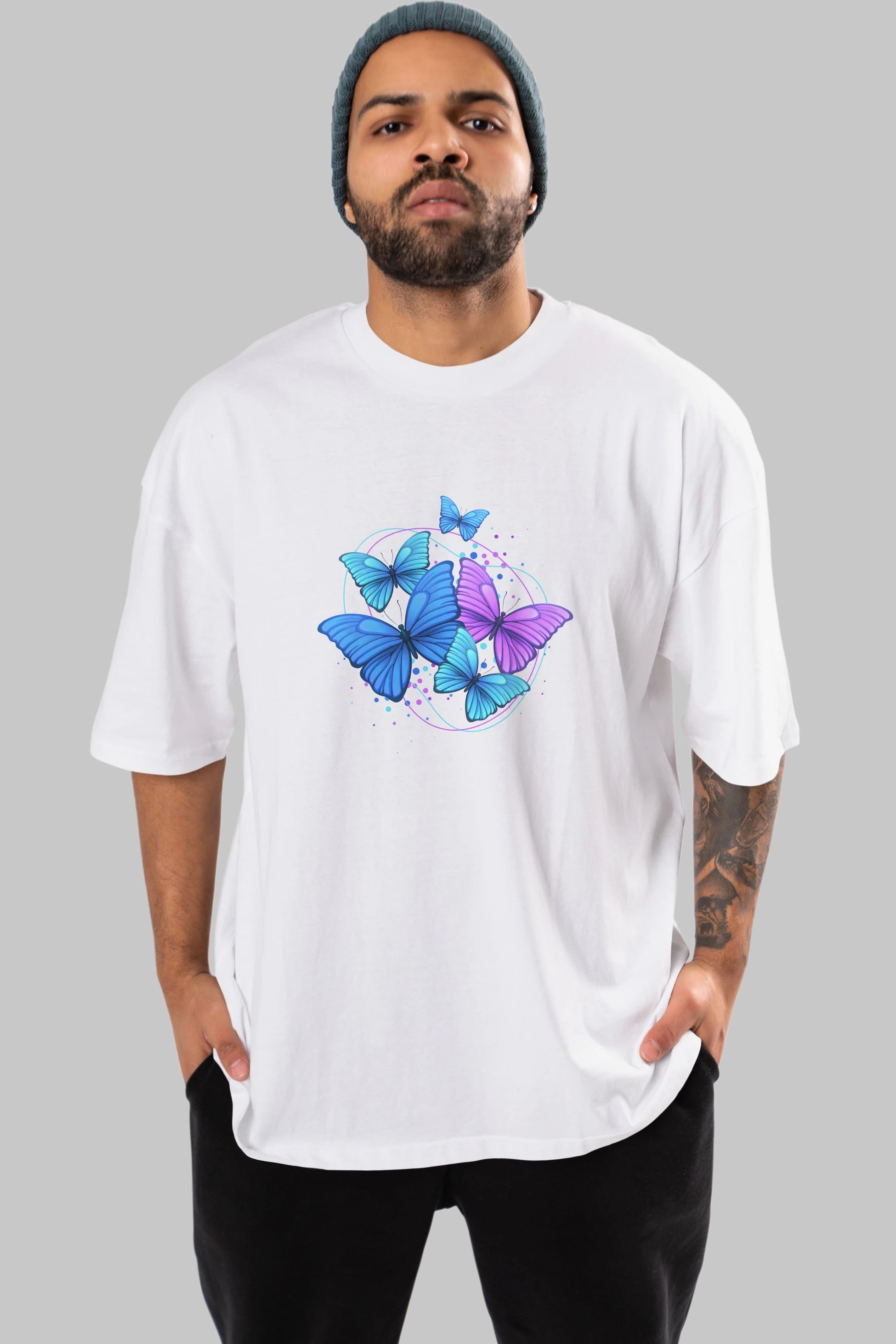 Kelebek Ön Baskılı Oversize t-shirt Erkek Kadın Unisex