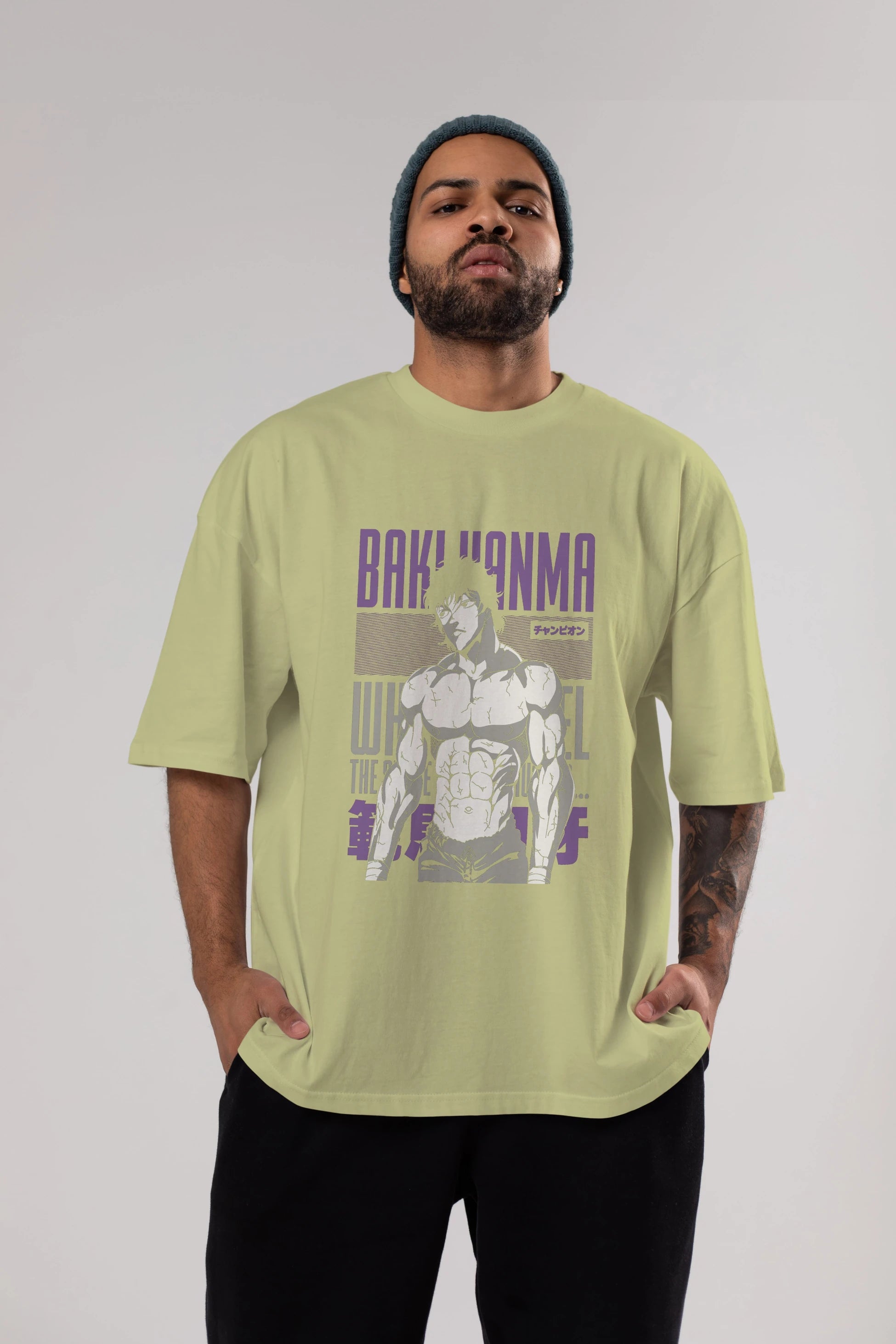 BAKI HANMA (2) Anime Ön Baskılı Oversize t-shirt %100 pamuk Erkek Kadın Unisex